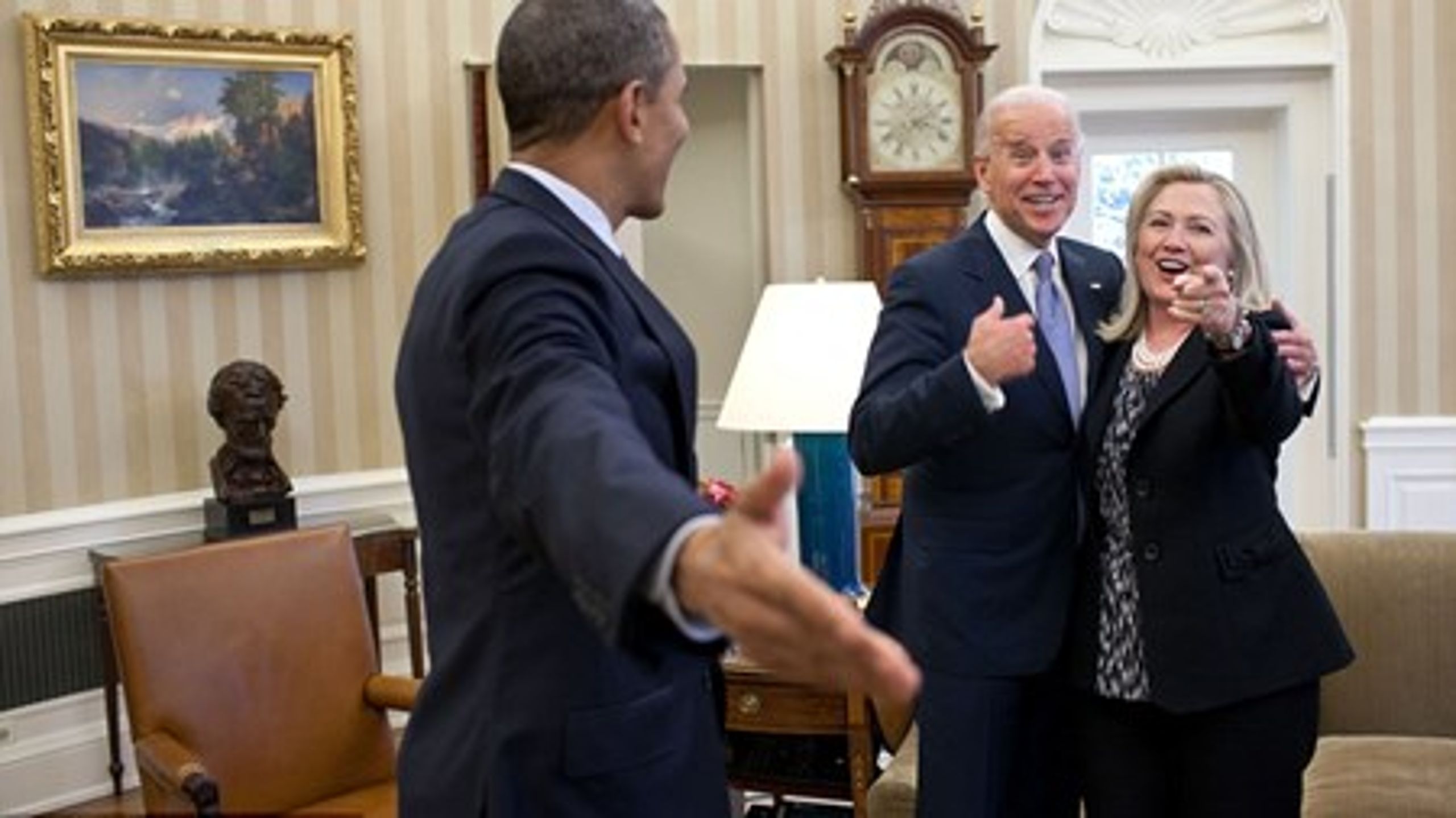 Clinton, Biden og Obama i Det Hvide Hus, da Clinton var udenrigsminister.