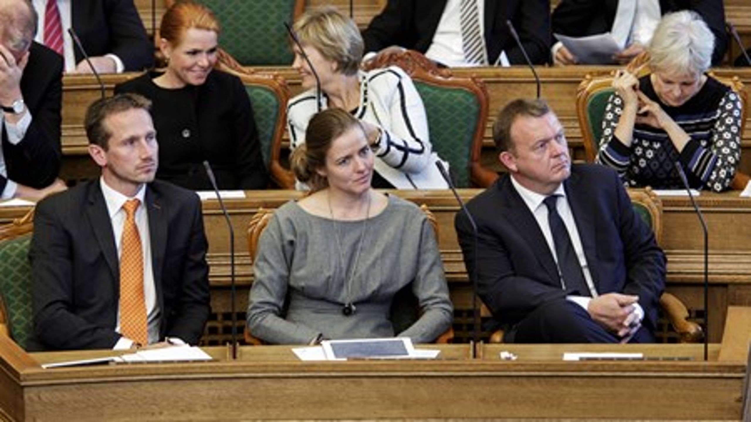 Flere prominente Venstre-politikere giver vidt forskellige svar på centrale socialpolitiske spørgsmål. En af dem er Ellen Trane Nørby (midten).