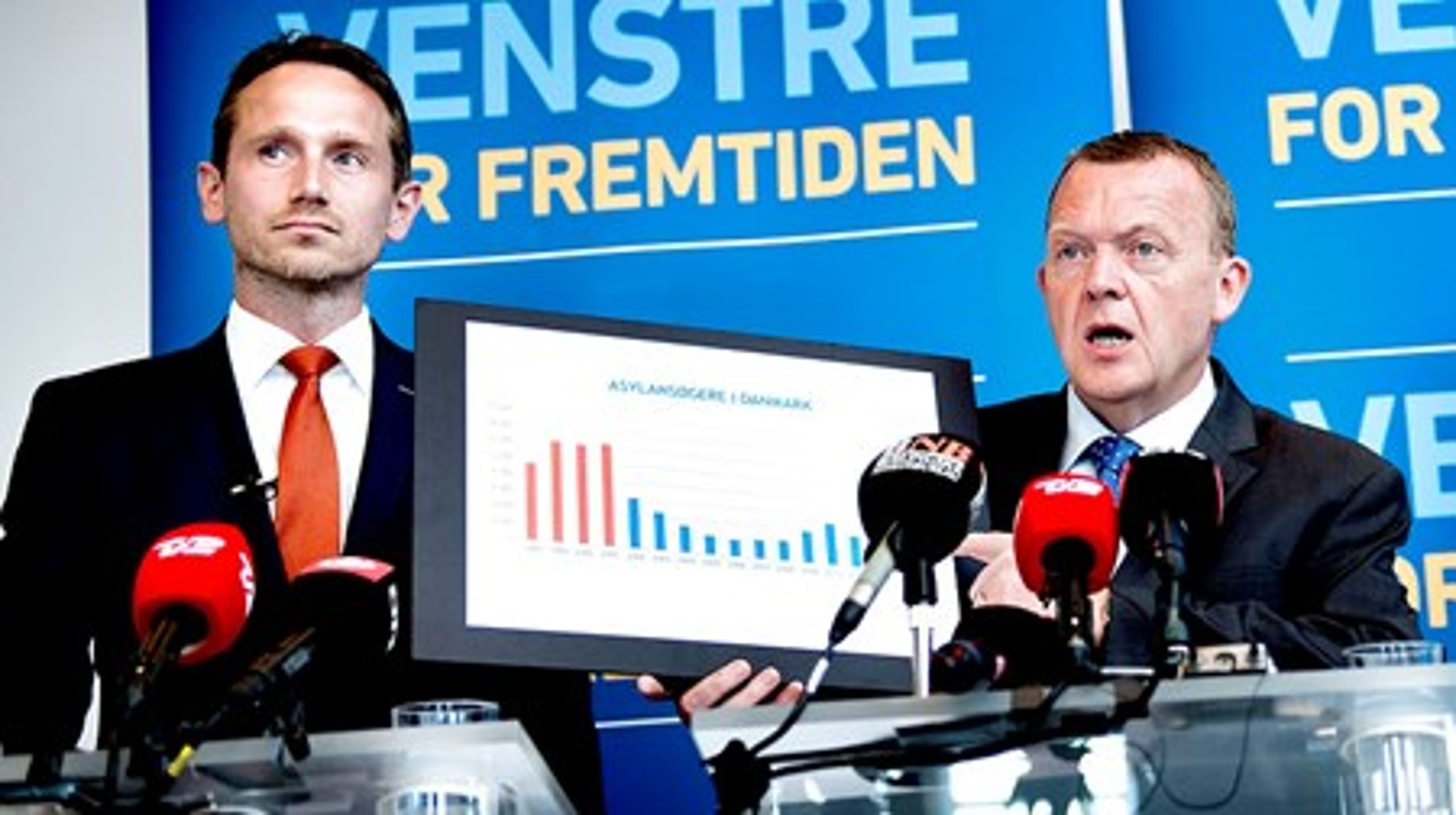 Lars Løkke Rasmussen præsenterede tirsdag Venstres nye asylreform sammen med næstformand Kristian Jensen og politisk ordfører Inger Støjberg.