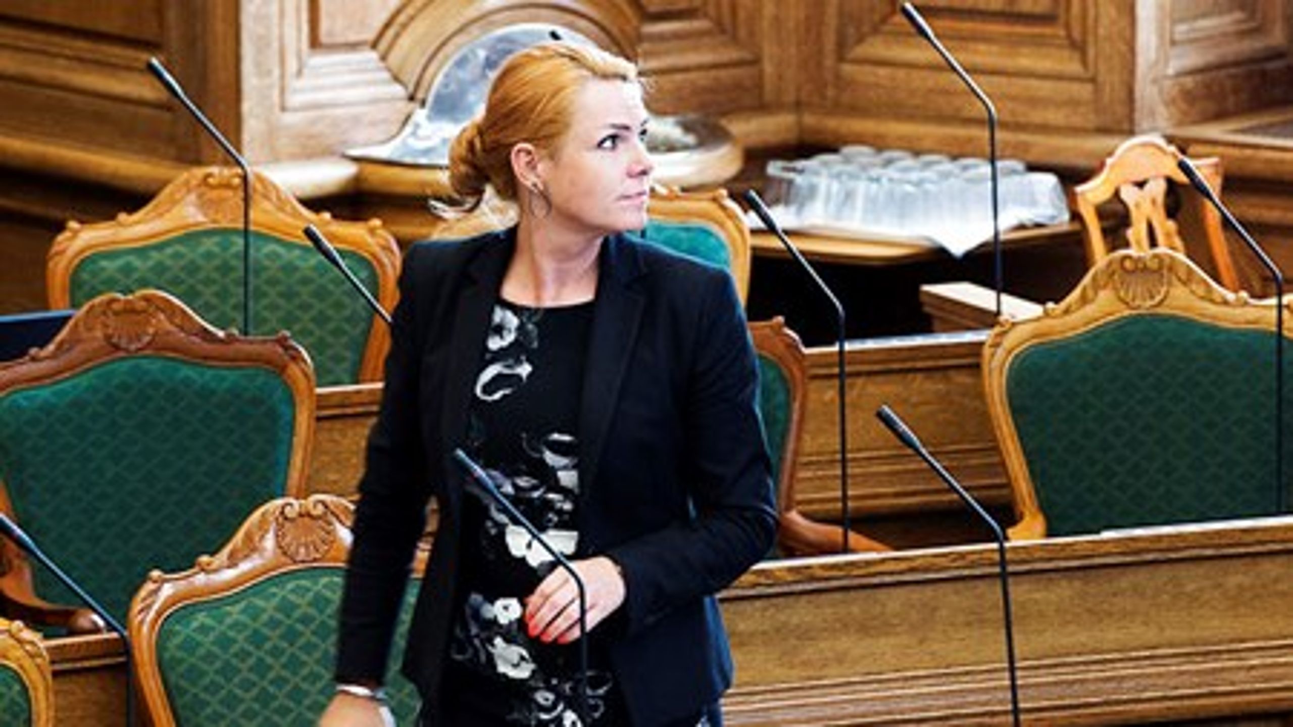 Integrations- og socialminister Inger Støjberg (V) i Folketingssalen ved tredje behandlingen af regeringens asylstramninger.&nbsp;