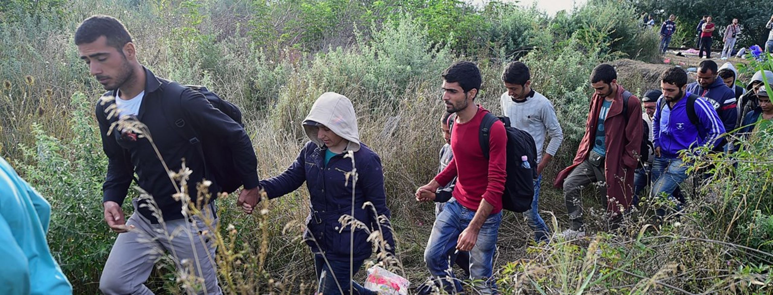 Flygtninge på vej over den serbisk-ungarske grænse via den såkaldte Balkan-rute.<br>