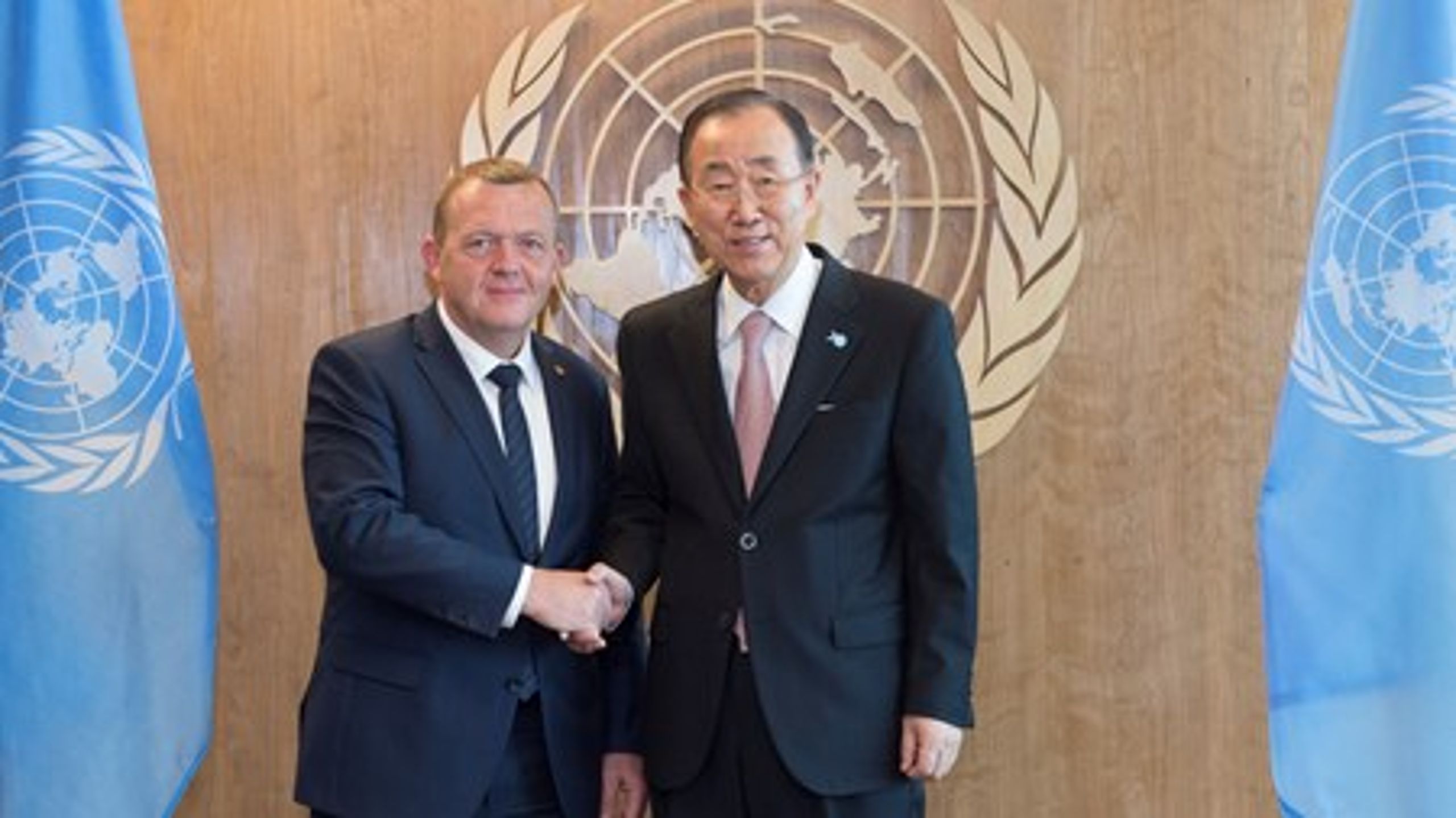 Statsminister Lars Løkke Rasmussen (V) møder FN-generalsekretær Ban Ki-moon ved FN-topmøde.