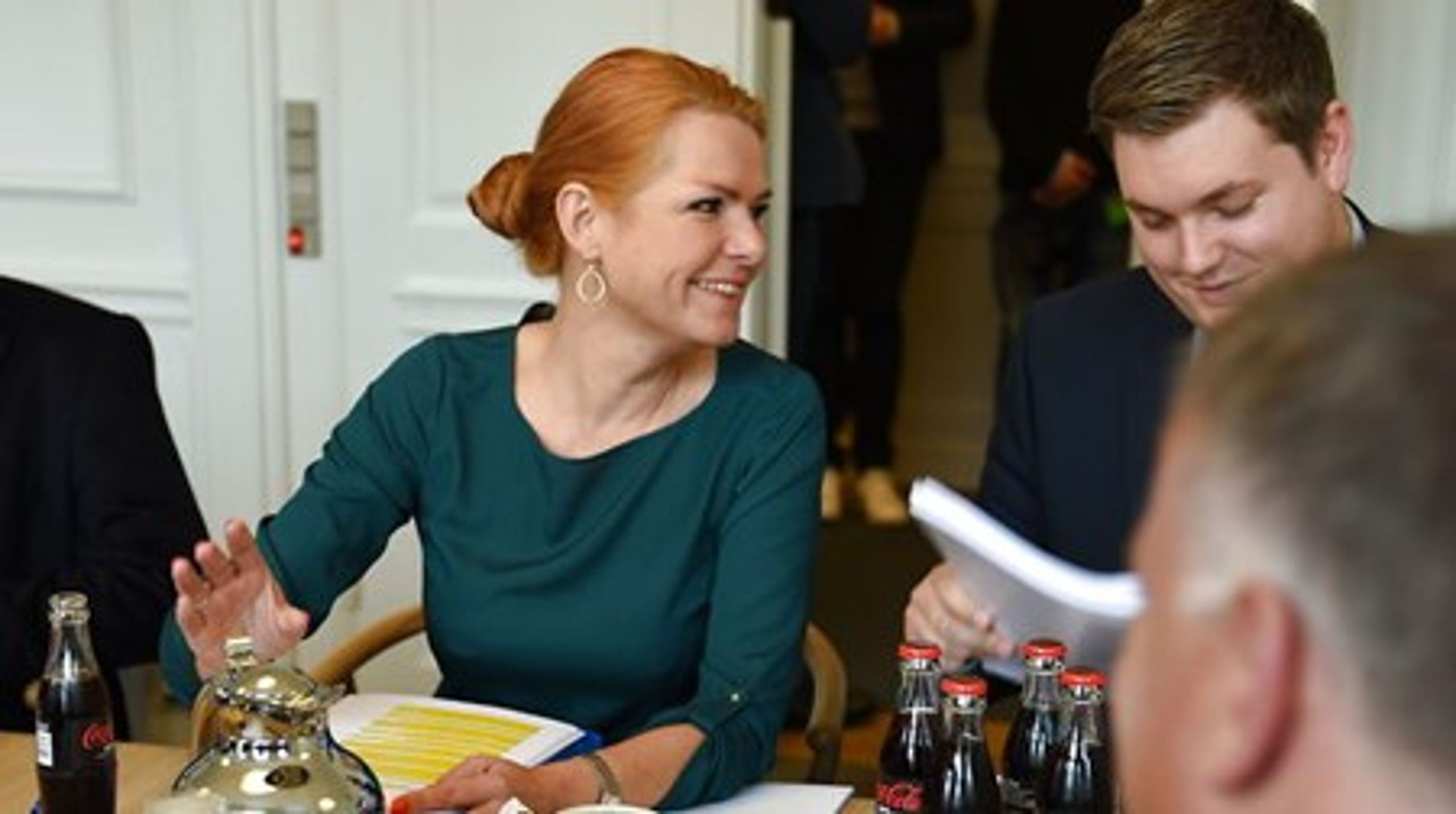 Inger Støjberg ved forhandlingerne i Udlændinge- Integrations- og Boligministeriet.