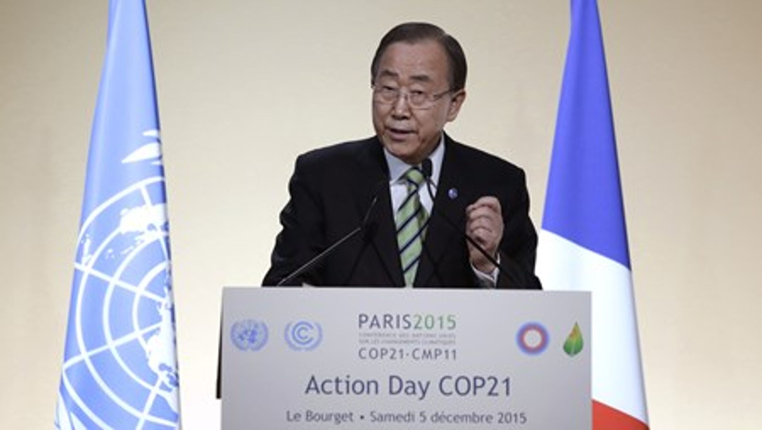 FN's generalsekretær, Ban Ki-moon, taler til COP21 i Paris.&nbsp;