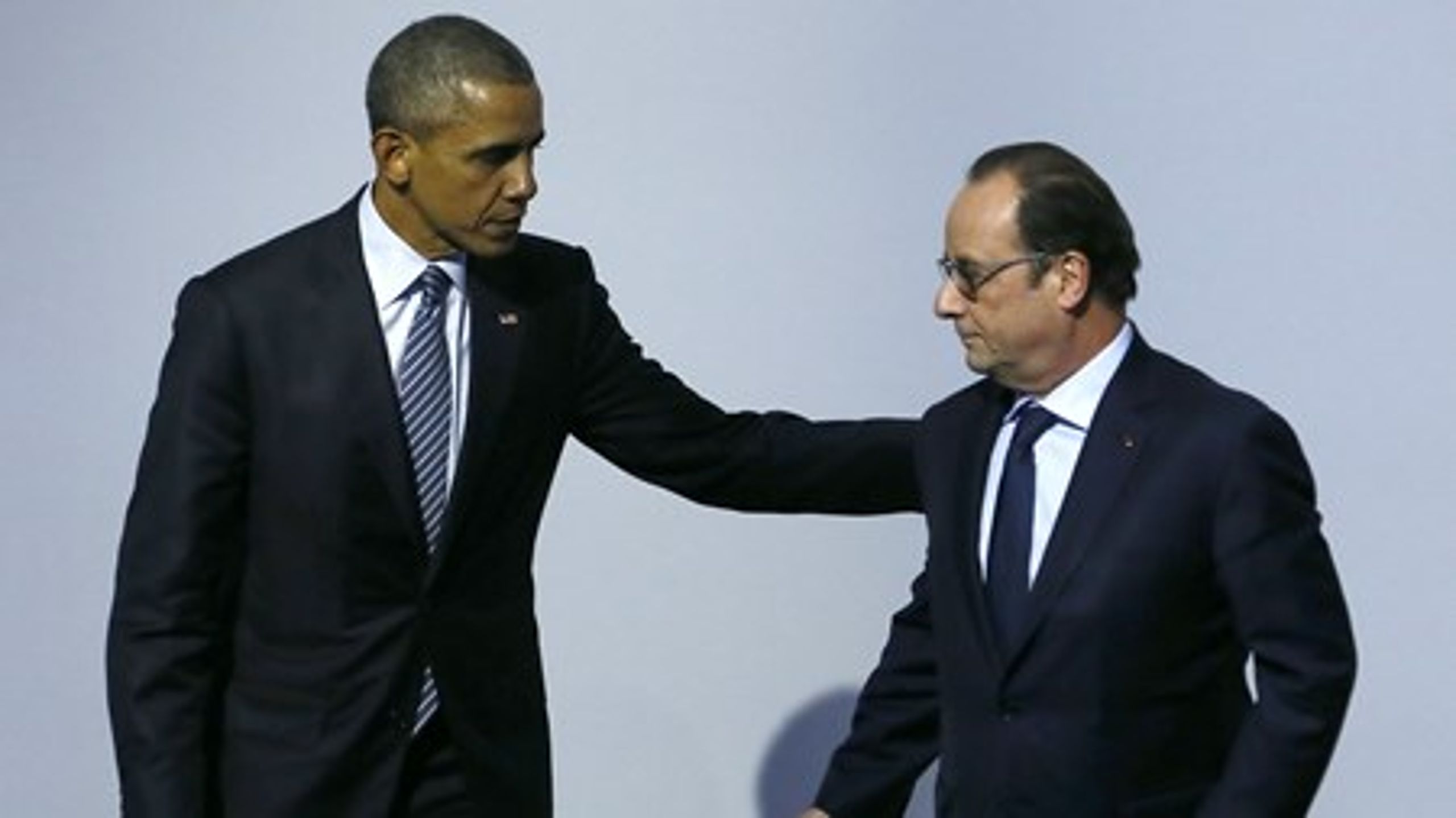 Den amerikanske præsident Barack Obama, da han mødte den franske præsident Francois Hollande i sidste uge under klimatopmødet i Paris.
