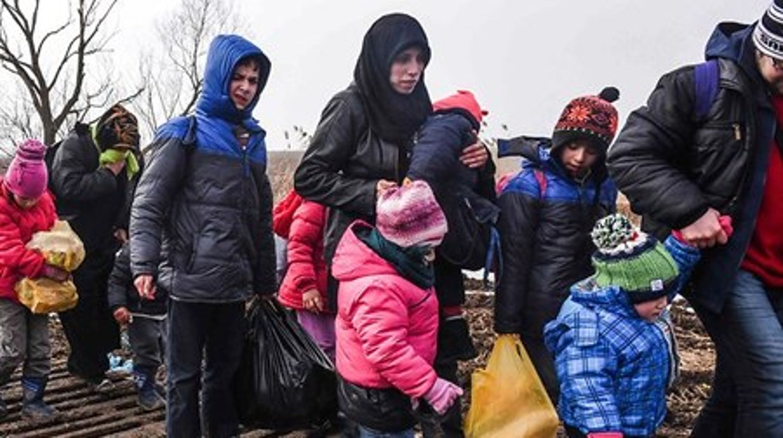 Flygtninge på vej mod Nordeuropa efter at have krydset fra Grækenland ind i Makedonien.
