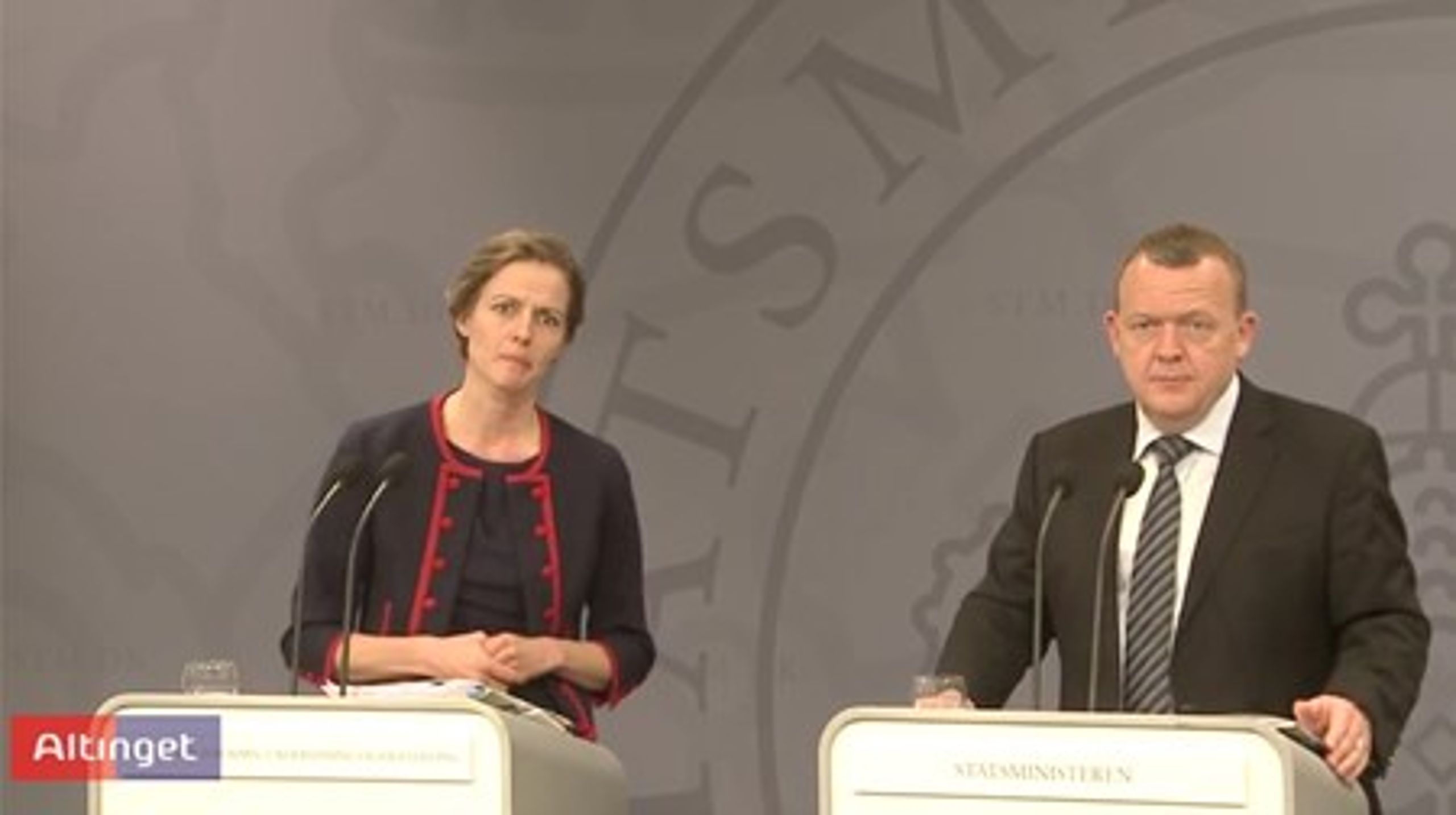 Ellen Trane Nørby og Lars Løkke Rasmussen under præsentationen af regeringens gymnasieudspil i Statsministeriet onsdag.