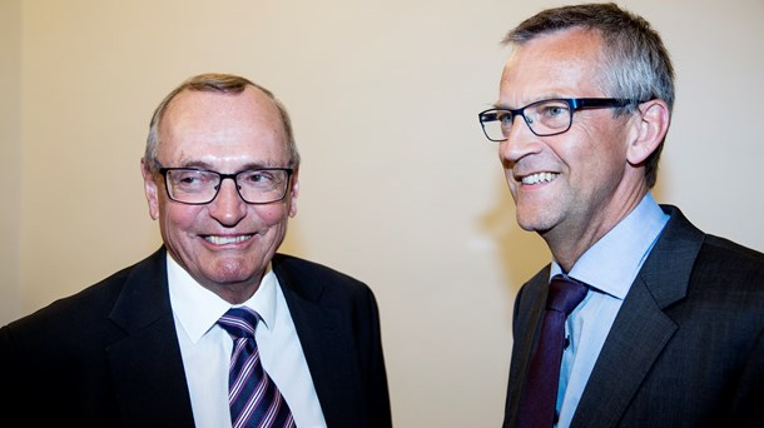 Formanden
og næstformanden for Danske Regioner, Bent Hansen (S) og Jens Stenbæk (V), var torsdag til det første officielle forhandlingsmøde i Finansministeriet om
regionernes økonomi i 2017.