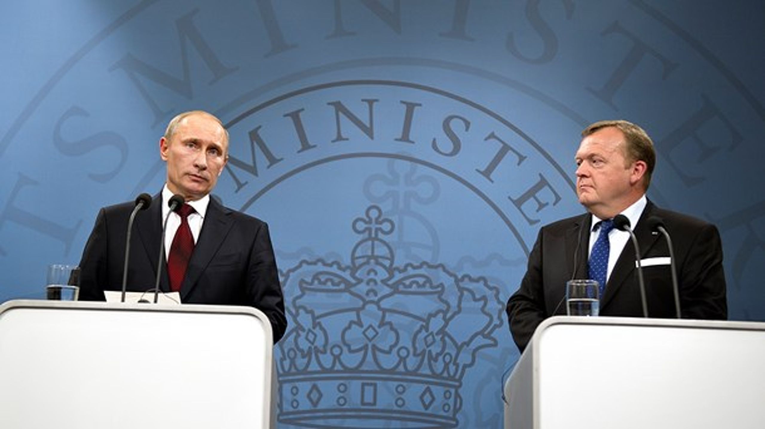 I 2011 besøgte den daværende russiske premierminister Vladimir Putin statsminister Lars Løkke Rasmussen (V). Siden er Putin igen blevet præsident, og det europæiske forhold til Rusland er blevet mere anspændt.&nbsp;