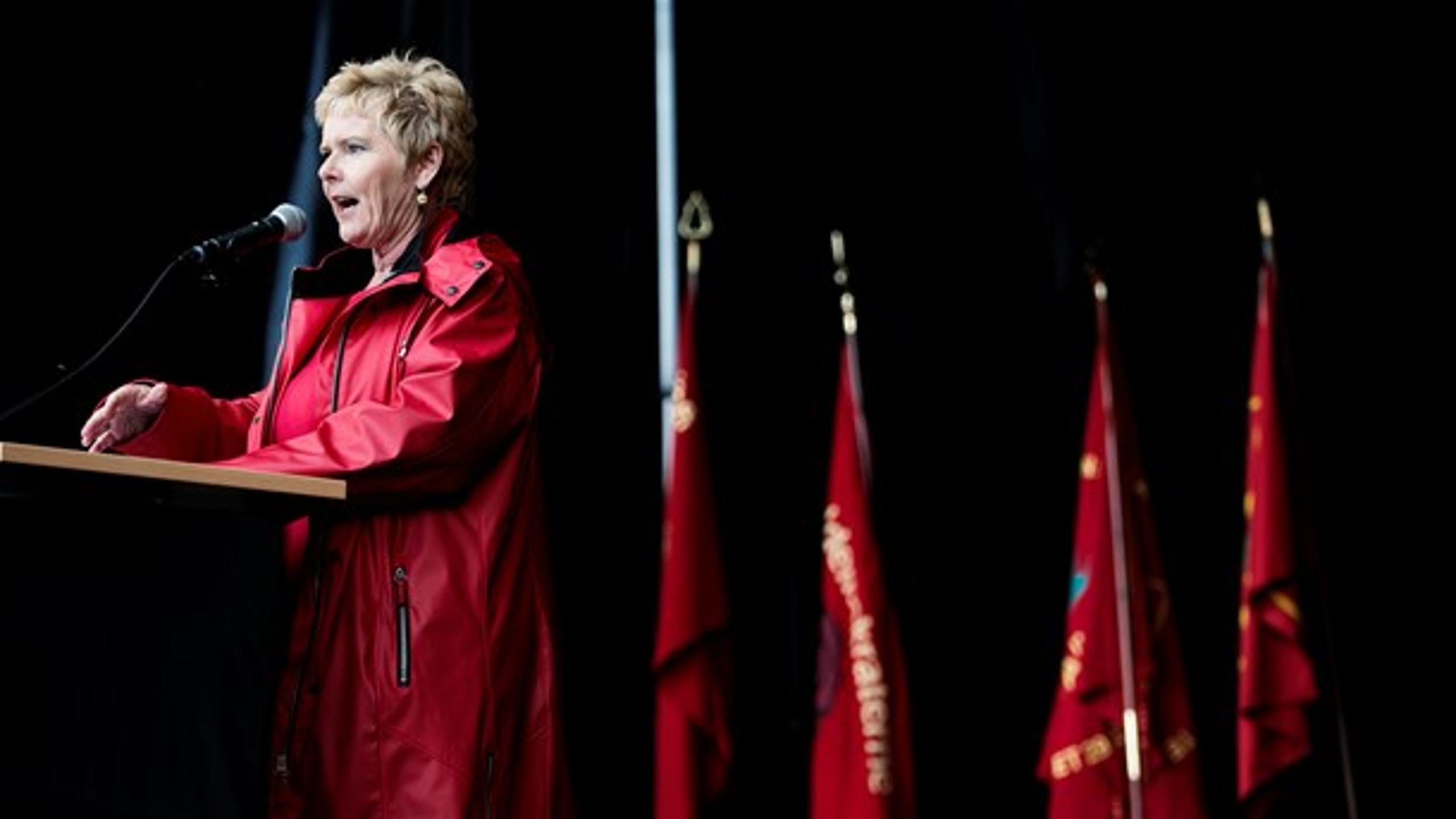 Arkivfoto. LO's formand, Lizette Risgaard, på talerstolen ved 1. maj 2015 i Fælledparken.