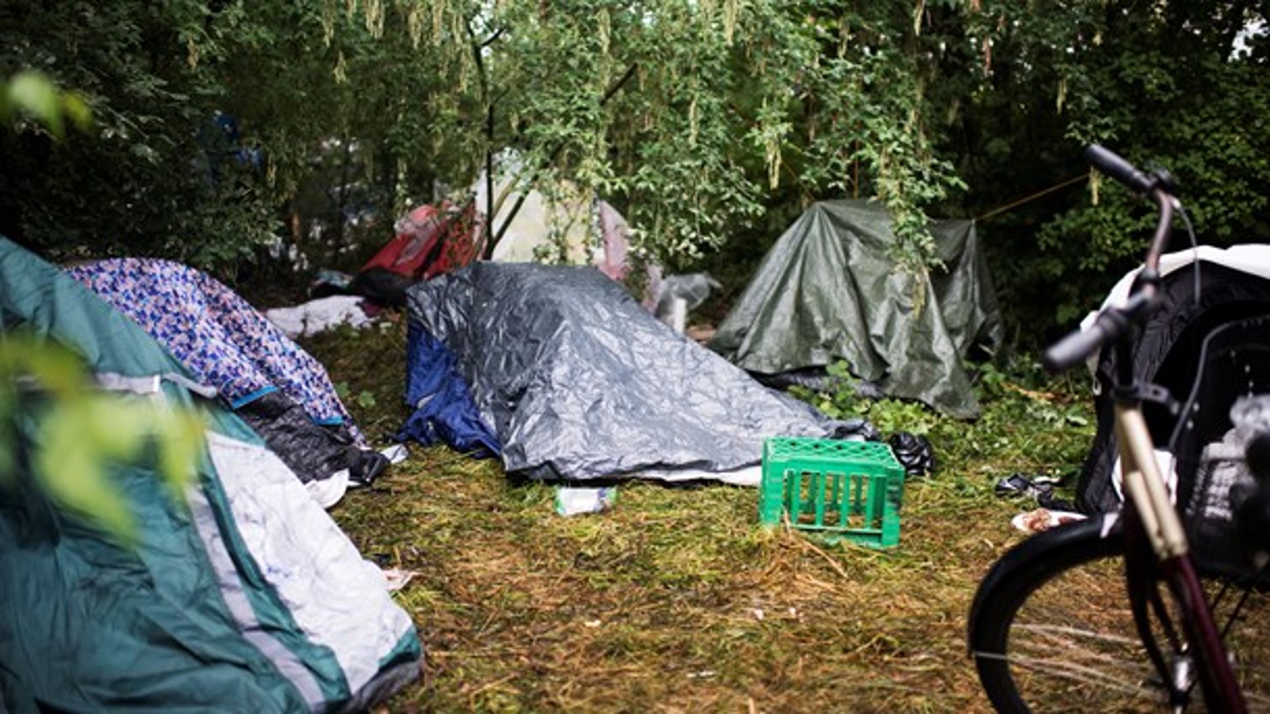 Romalejr ved Ryparken. Et flertal i Folketinget har netop vedtaget at skærpe straffen for såkaldt "utryghedsskabende tiggeri" fra syv dages betinget fængsel til 14 dages ubetinget fængsel.