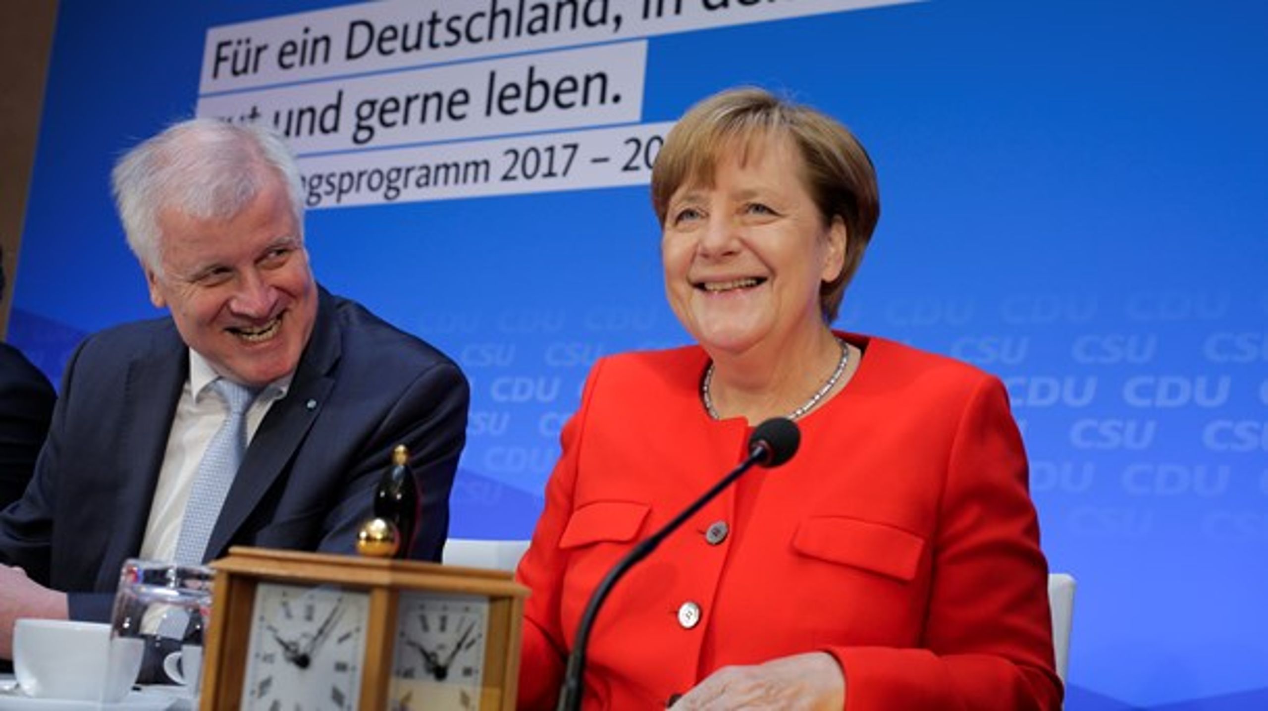 Angela Merkel og Horst Seehofer, formand for CSU,&nbsp;til et partiledermøde i juli 2017.
