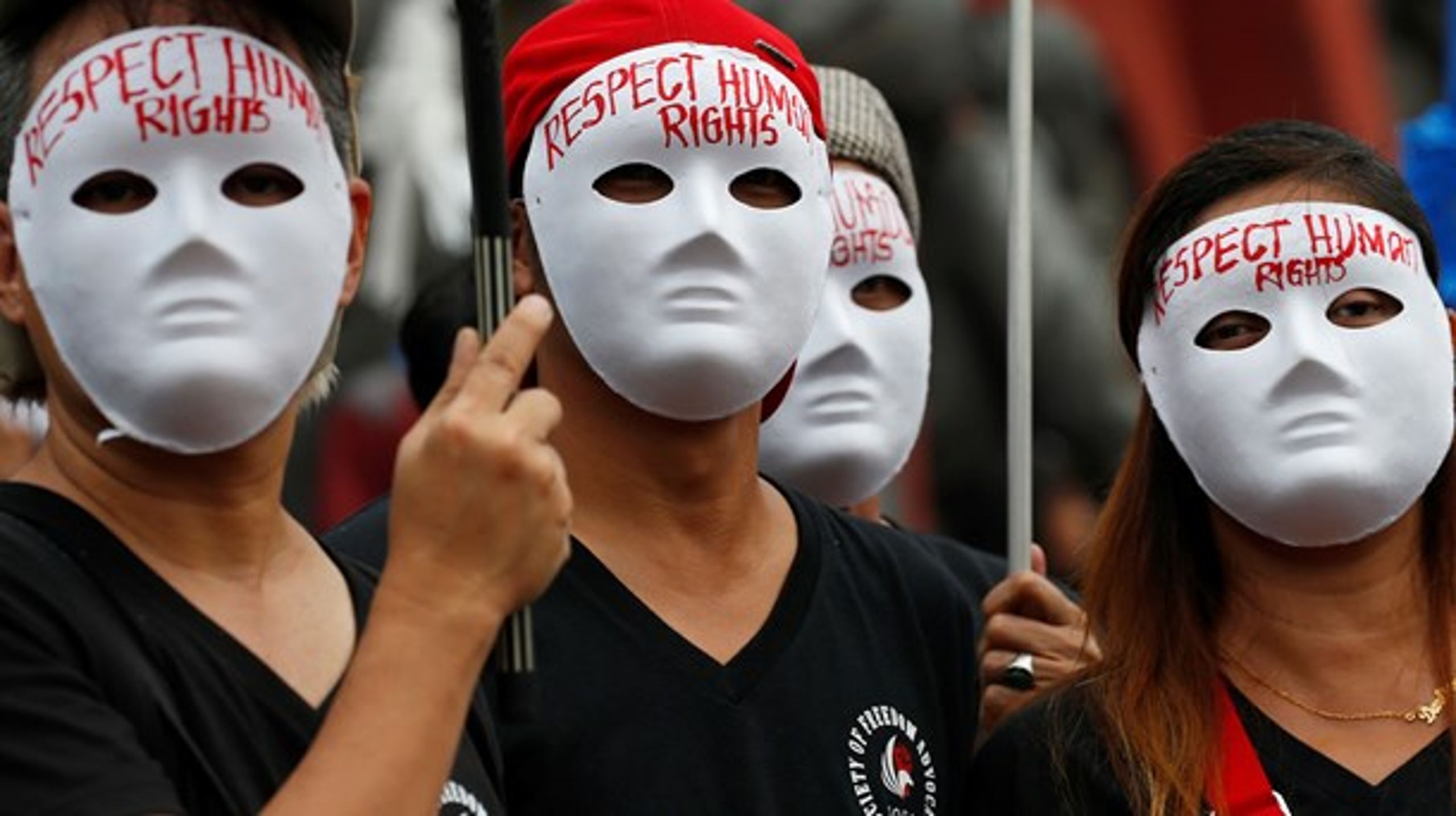 Maskerede demonstranter var samlet i Manila, Filippinerne, for at markere Den Internationale Menneskerettighedsdag, d.10. dec. i år.