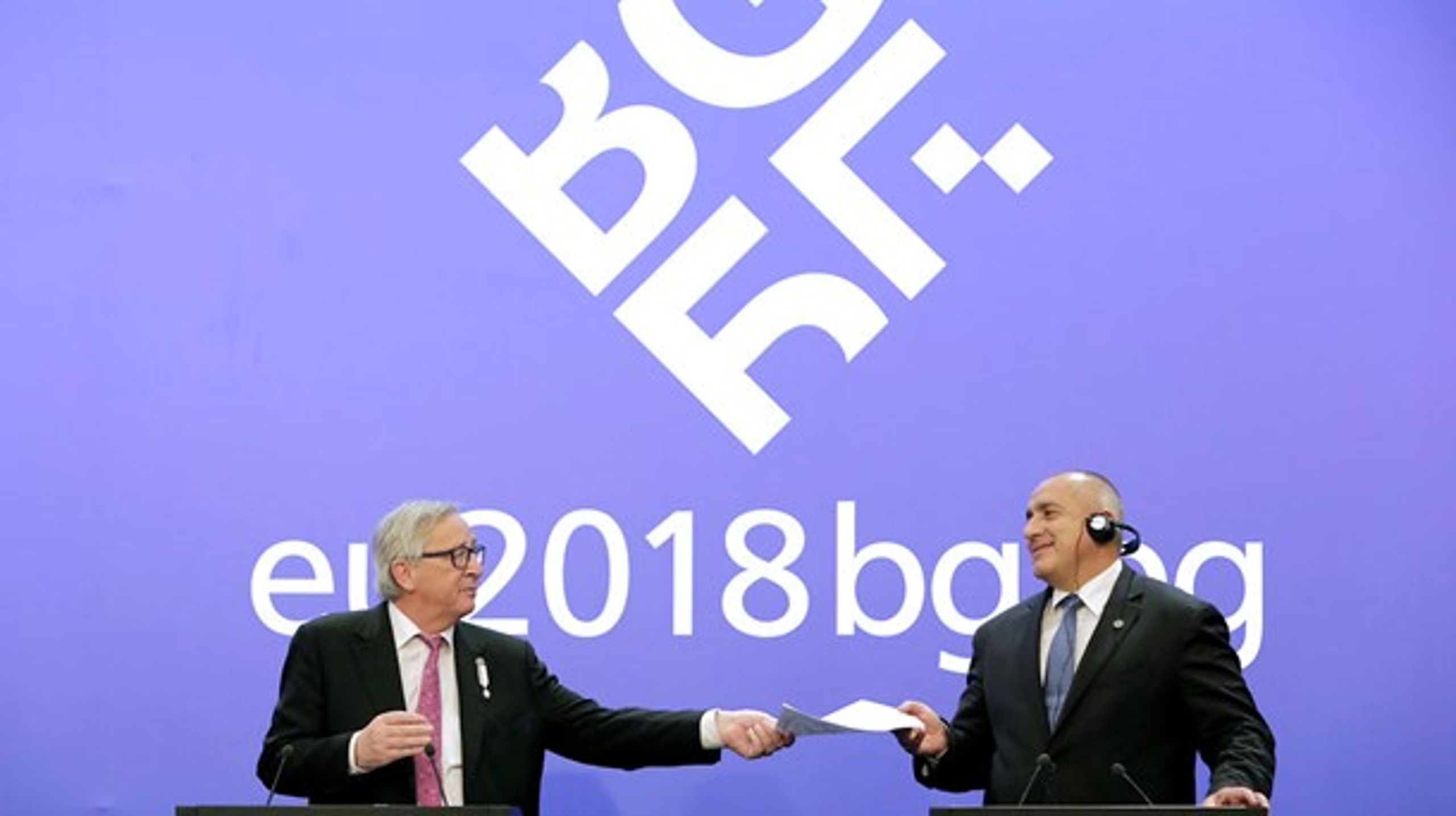 EU-Kommissionens formand, Jean-Claude Juncker, (t.v.) og Bulgariens premierminister, Bojko Borissov, (t.h.) er nogle af de stærkeste støtter for Balkan-landene, når det kommer til EU-medlemskab.