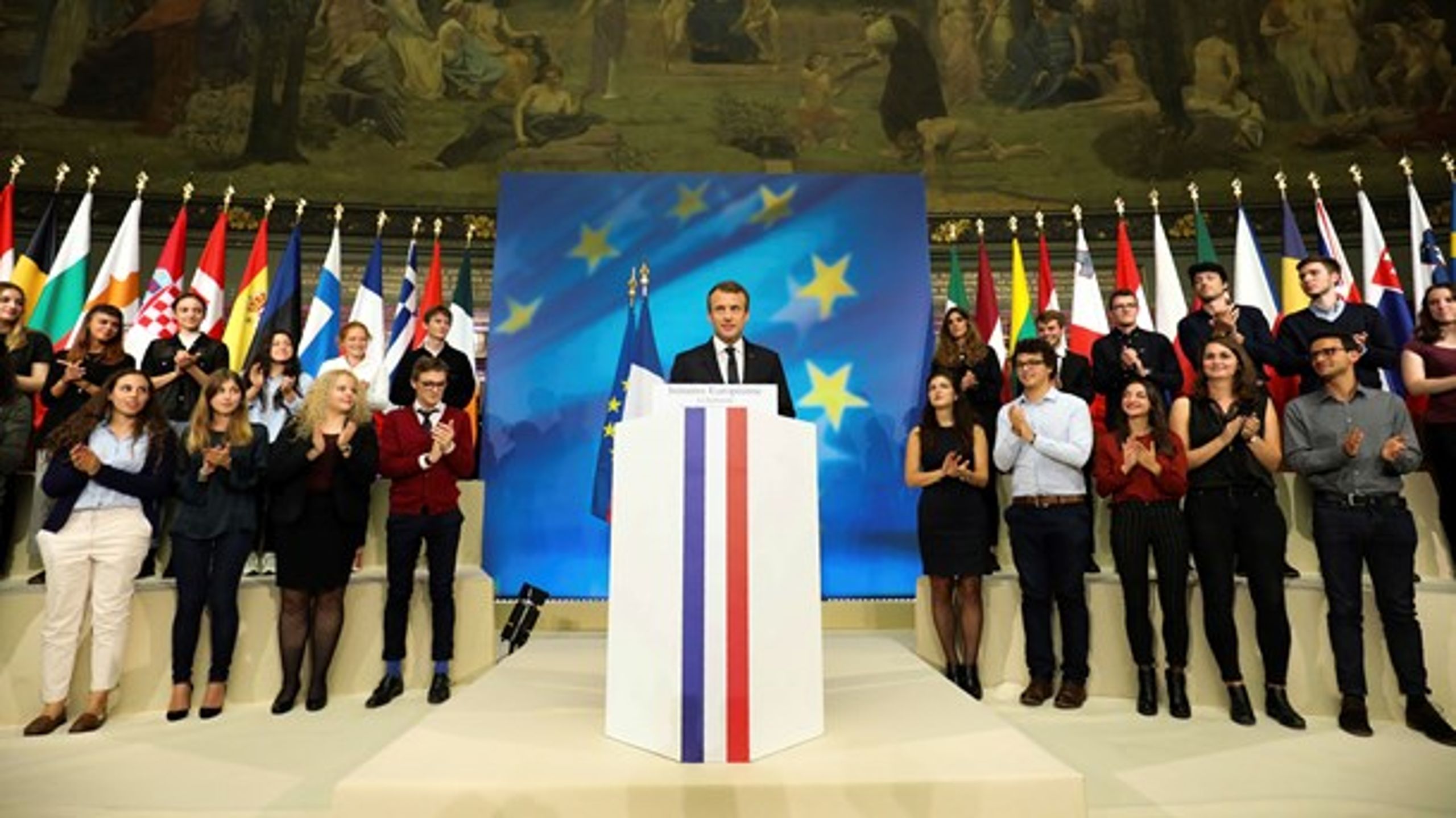 Macron holder tale for Den Europæiske Union ved Sorbonne Universitet i Paris i september 2017.