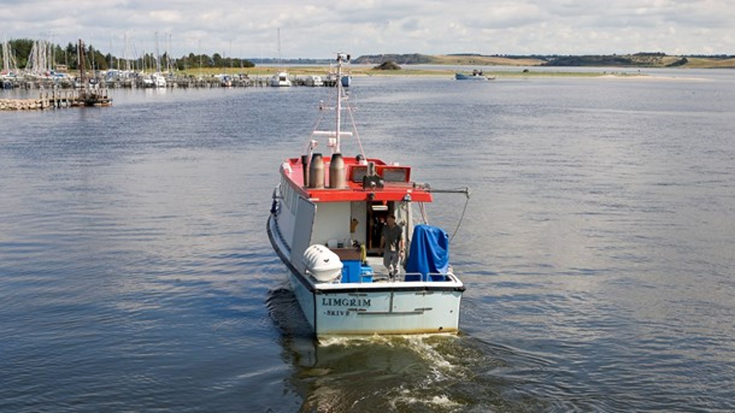 Miljøstyrelsen overvåger blandt andet iltsvind i danske farvande. Her indsamles vandprøver i Limfjorden.&nbsp;