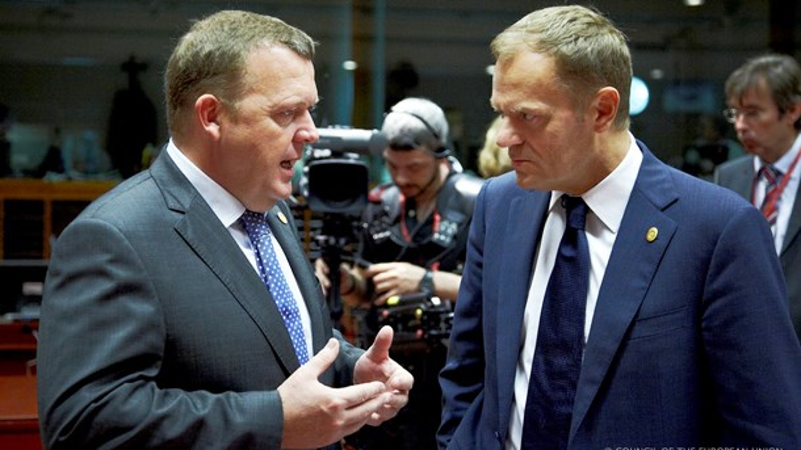 Ruslands opførsel bekymrer både statsminister Lars Løkke Rasmussen (tv.) og formand for Det Europæiske Råd Donald Tusk (th.)