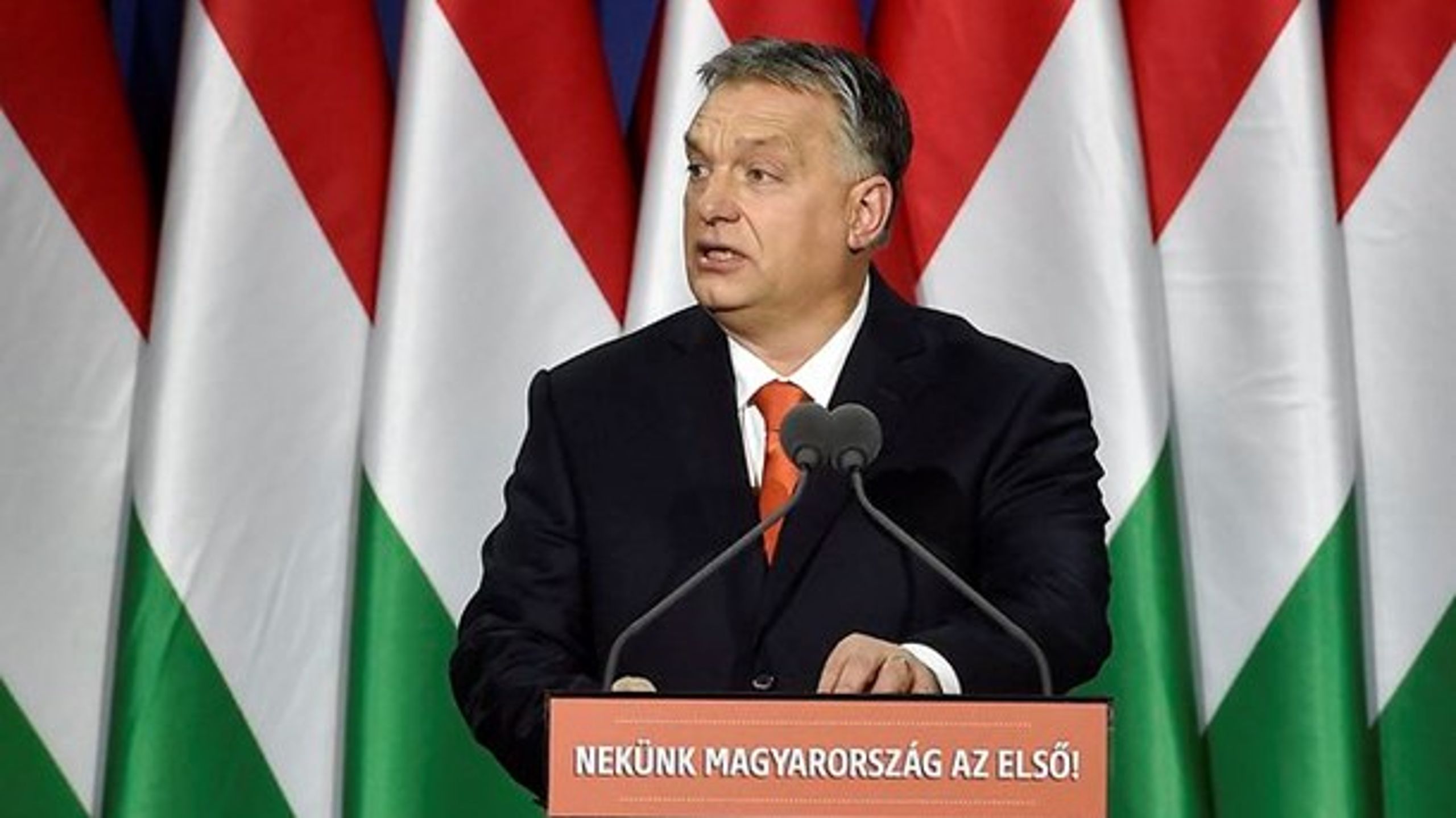 Den ungarske premierminister har fået tilnavnet Viktatoren fra Orbanistan på grund af sin erklærede støtte til et såkaldt illiberalt demokrati og sine forsøg på at koncentrere magten hos sit regeringsparti, Fidesz.