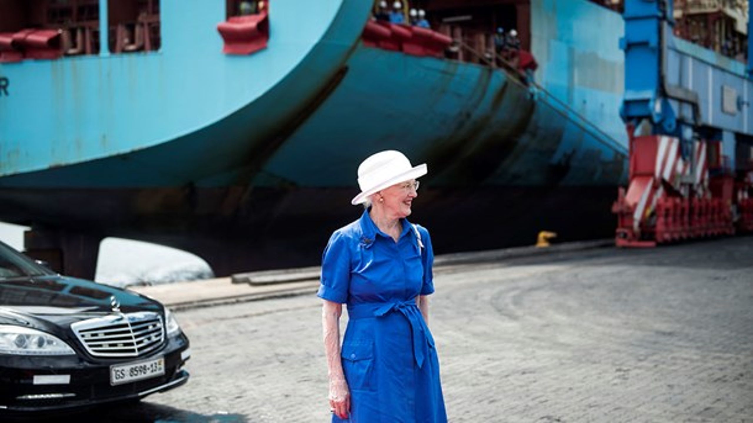 <b>POTENTIALE</b>: I lande som Ghana ser DI's Thomas Bustrup forretningsmuligheder.&nbsp;Dronning Margrethe besøgte Ghanas største containerhavn, der er 37 procent Maersk-ejet, i november 2017.