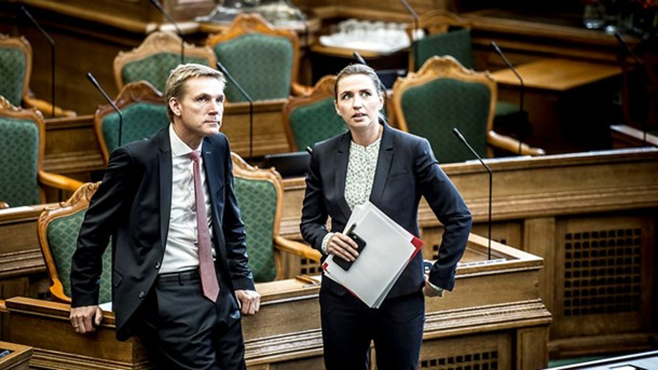 Formændene for Folketingets to største partier, Mette Frederiksen (S) og Kristian Thulesen Dahl (DF) afviste sammen i starten af sidste uge at bruge penge fra det økonomiske råderum i det næste energiforlig. Arkivfoto.