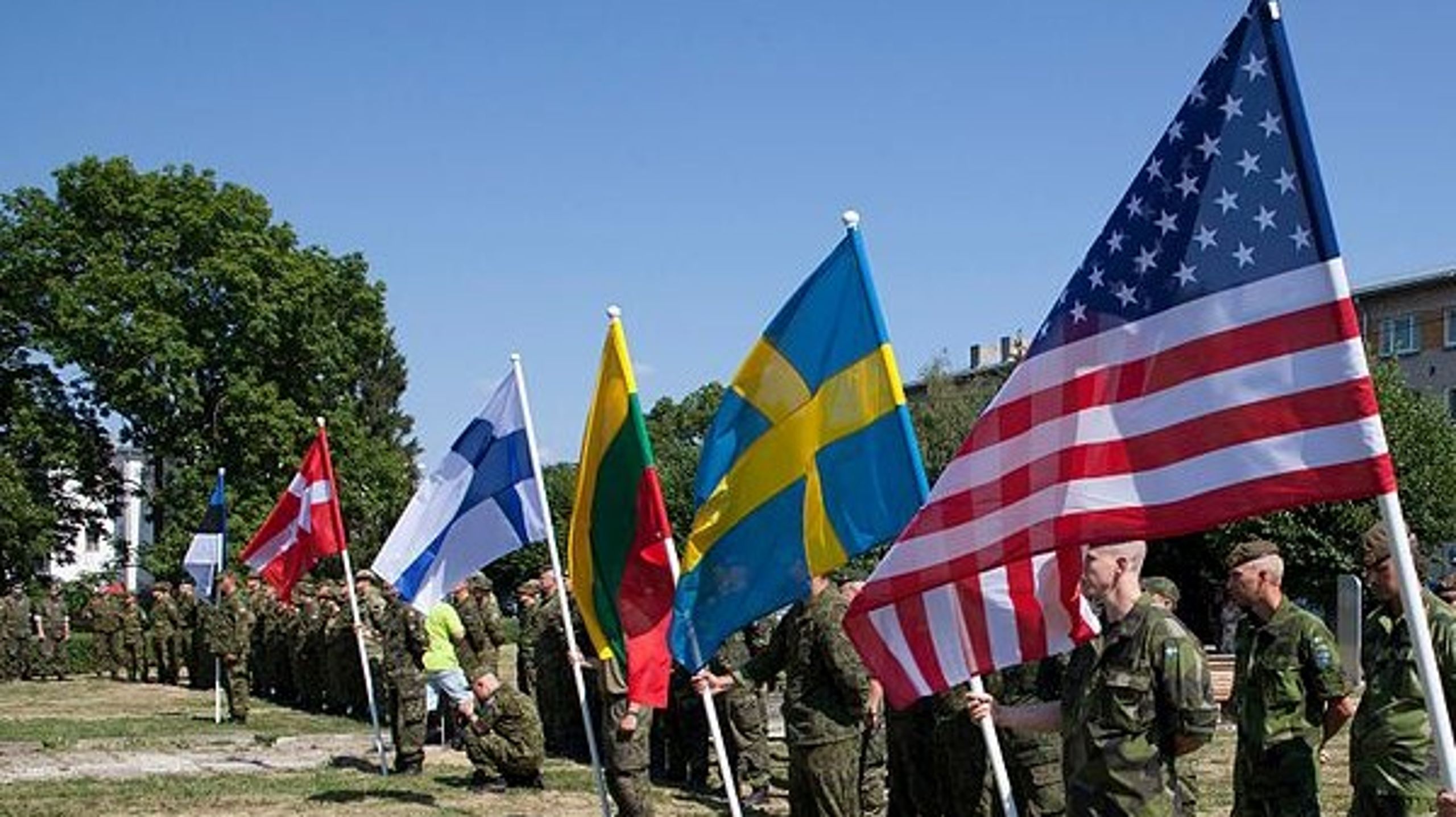 Styrker fra blandt andet USA, Sverige, Finland og Danmark på fælles øvelse i Letland i 2014.
