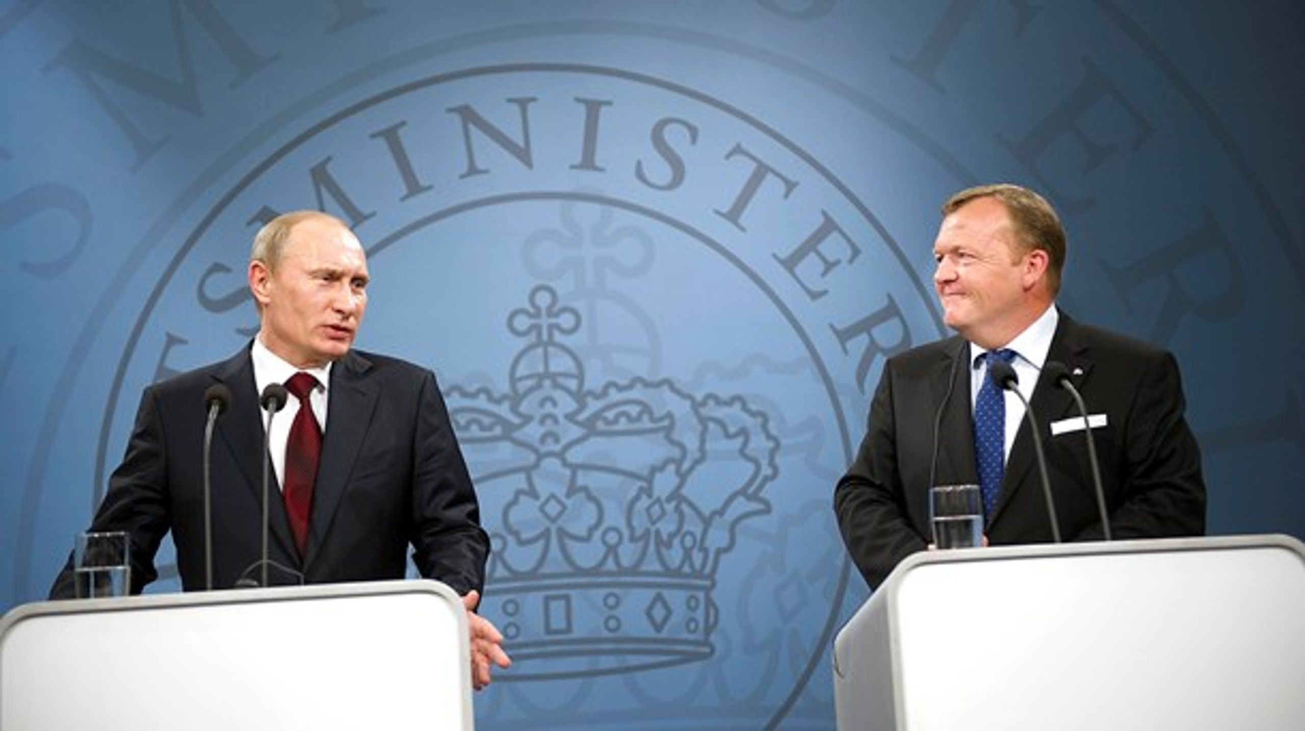 Ruslands præsident, Vladimir Putin, og statsminister Lars Løkke Rasmussen holdt fælles pressemøde under Putins besøg i Danmark i 2011, inden forholdet mellem Europa og Rusland blev forværret i 2014.
