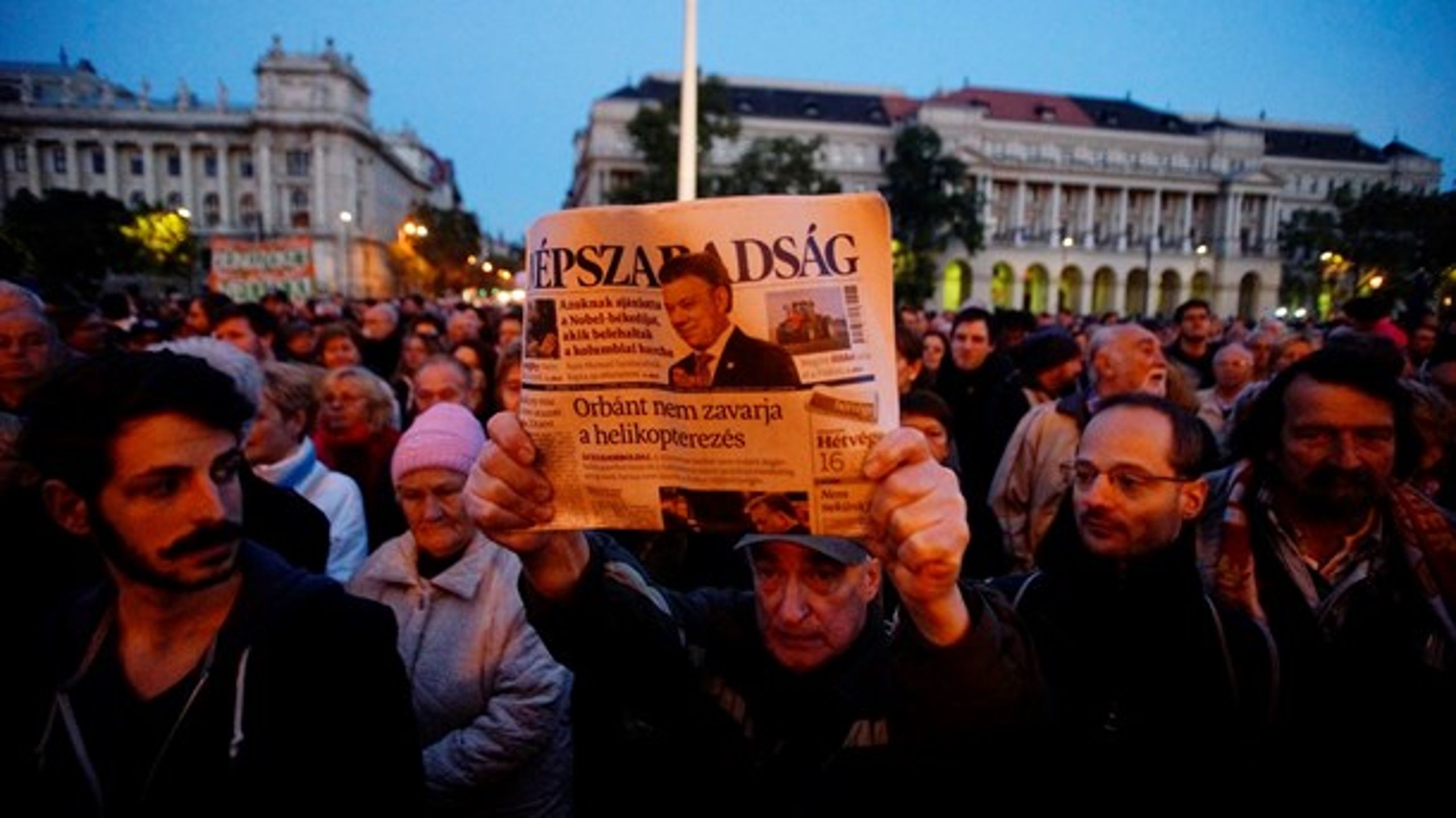 Demonstration mod Viktor Orbáns kontrol med medierne.&nbsp;