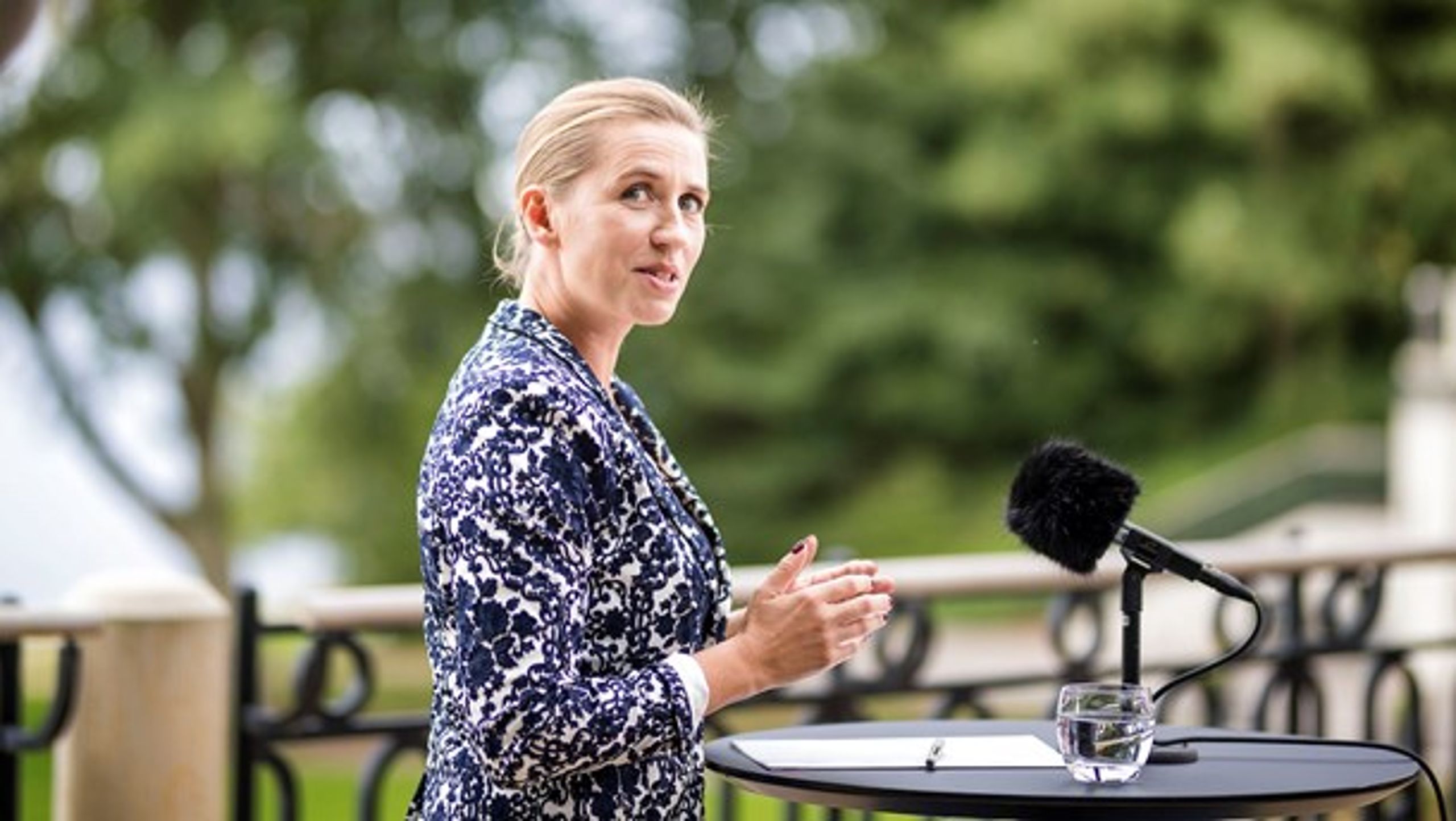 Partiformand Mette Frederiksen (S) under sidste uges sommergruppemøde, hvorfra partiets klimakrav til efterårets forhandlinger stammer.