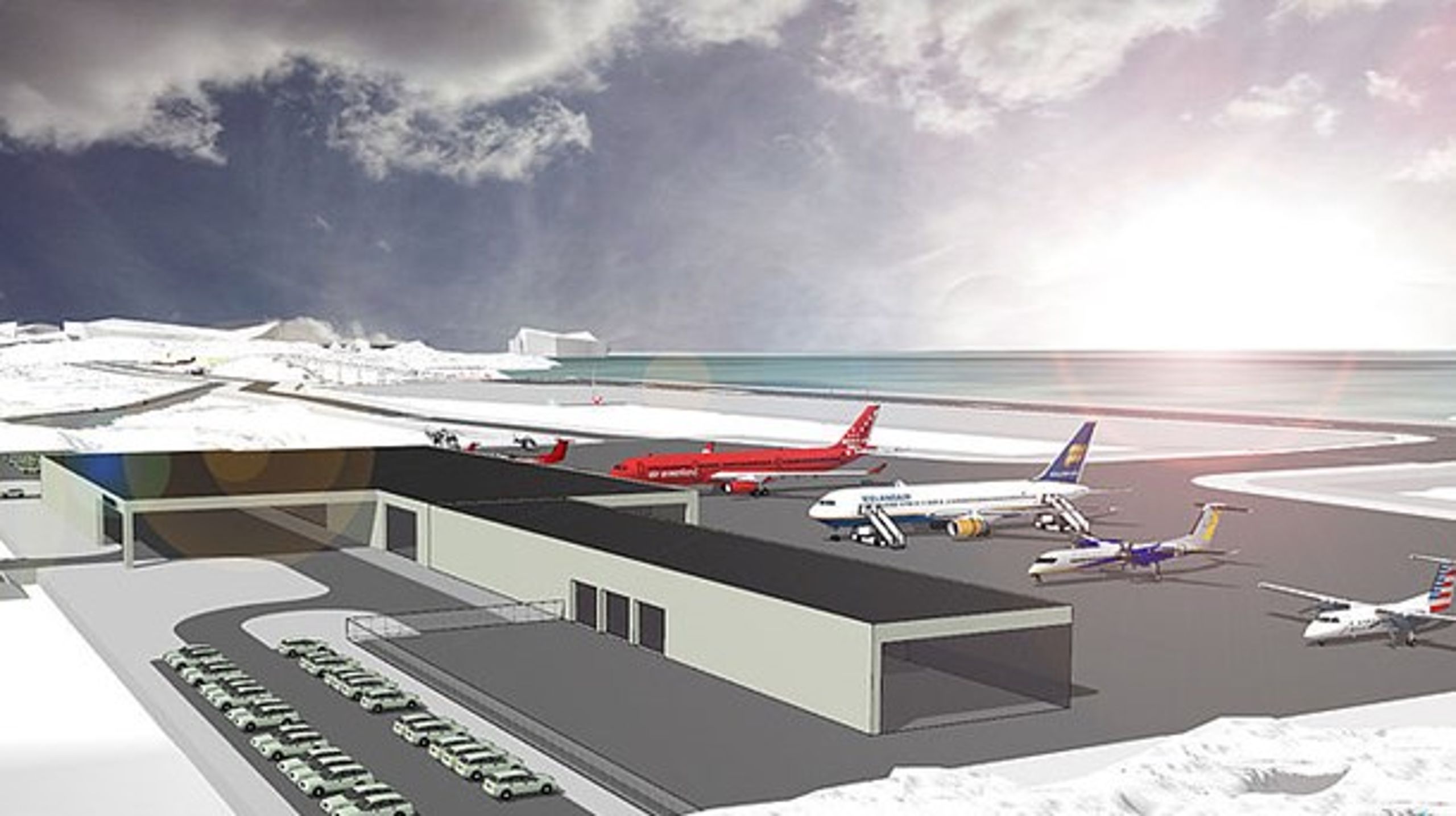Illustration af den udvidede lufthavn i Ilulissat.&nbsp;
