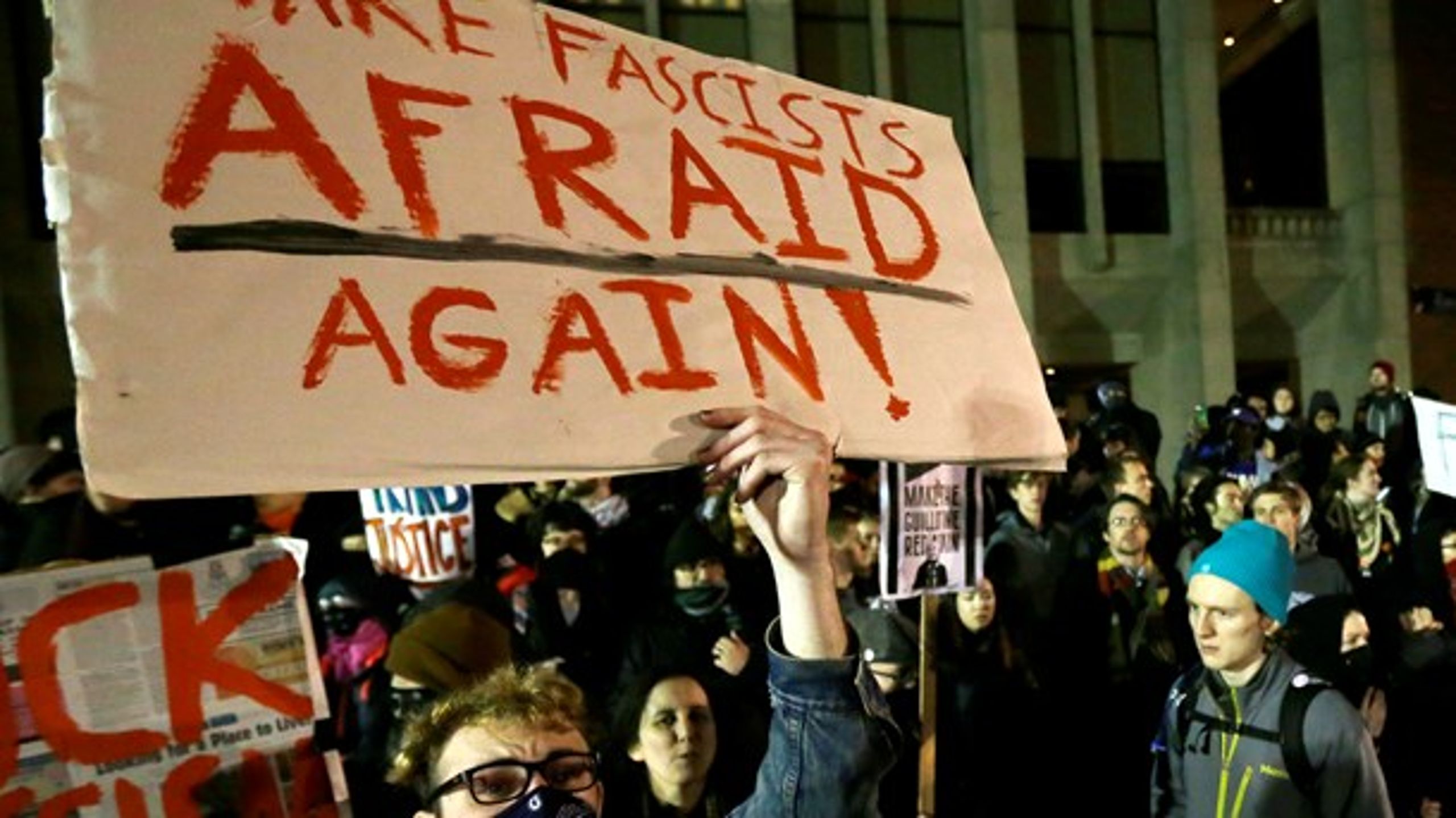 Demonstration mod Milo Yiannopoulos, der besøgte&nbsp;University of
Washington, i januar sidste år.