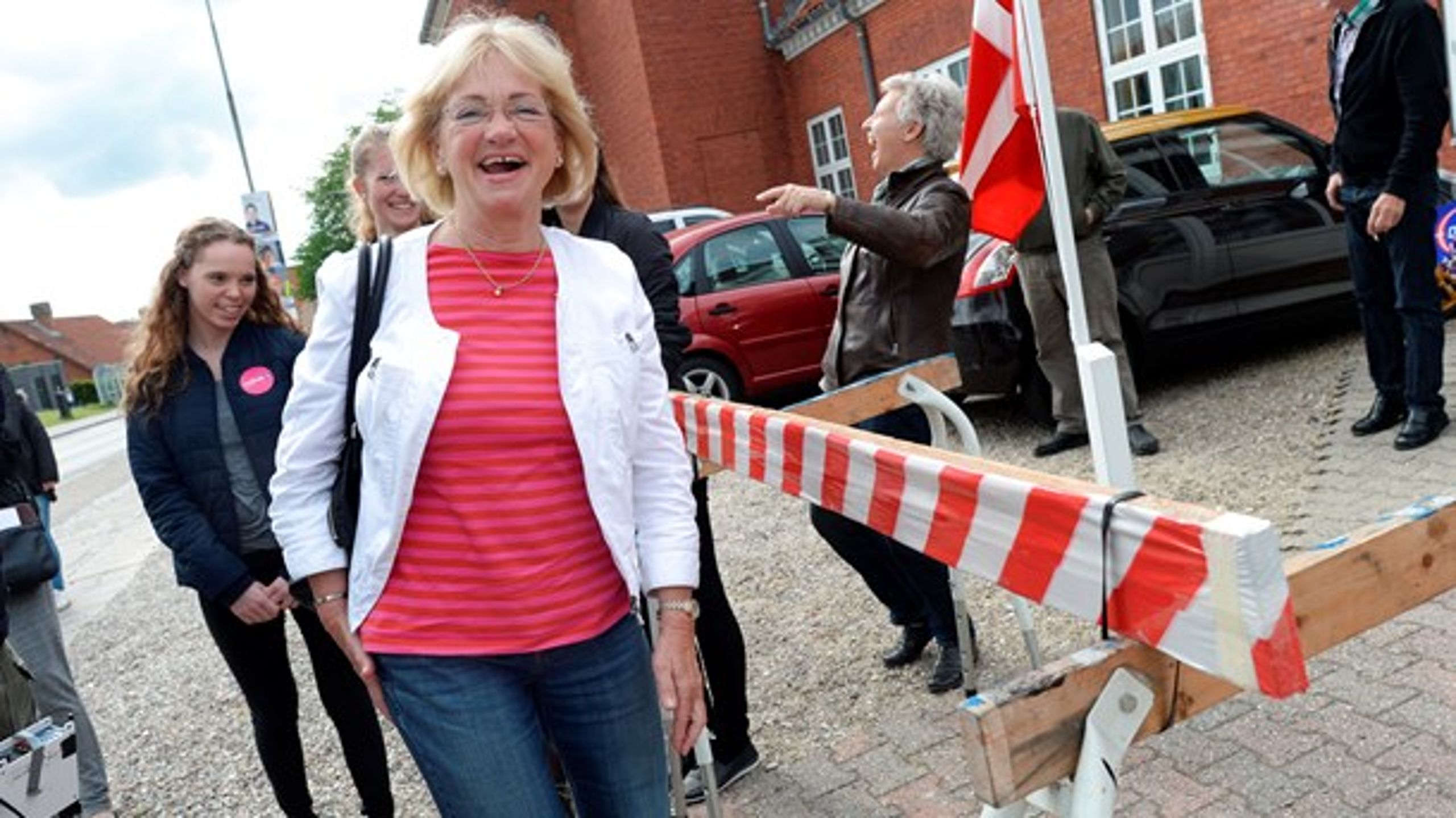 Folketingets formand, Pia Kjærsgaard (DF),&nbsp;til debatmøde i Tønder, hvor De Radikale havde opstillet en symbolsk grænsebom. Arkivfoto, juni 2015.