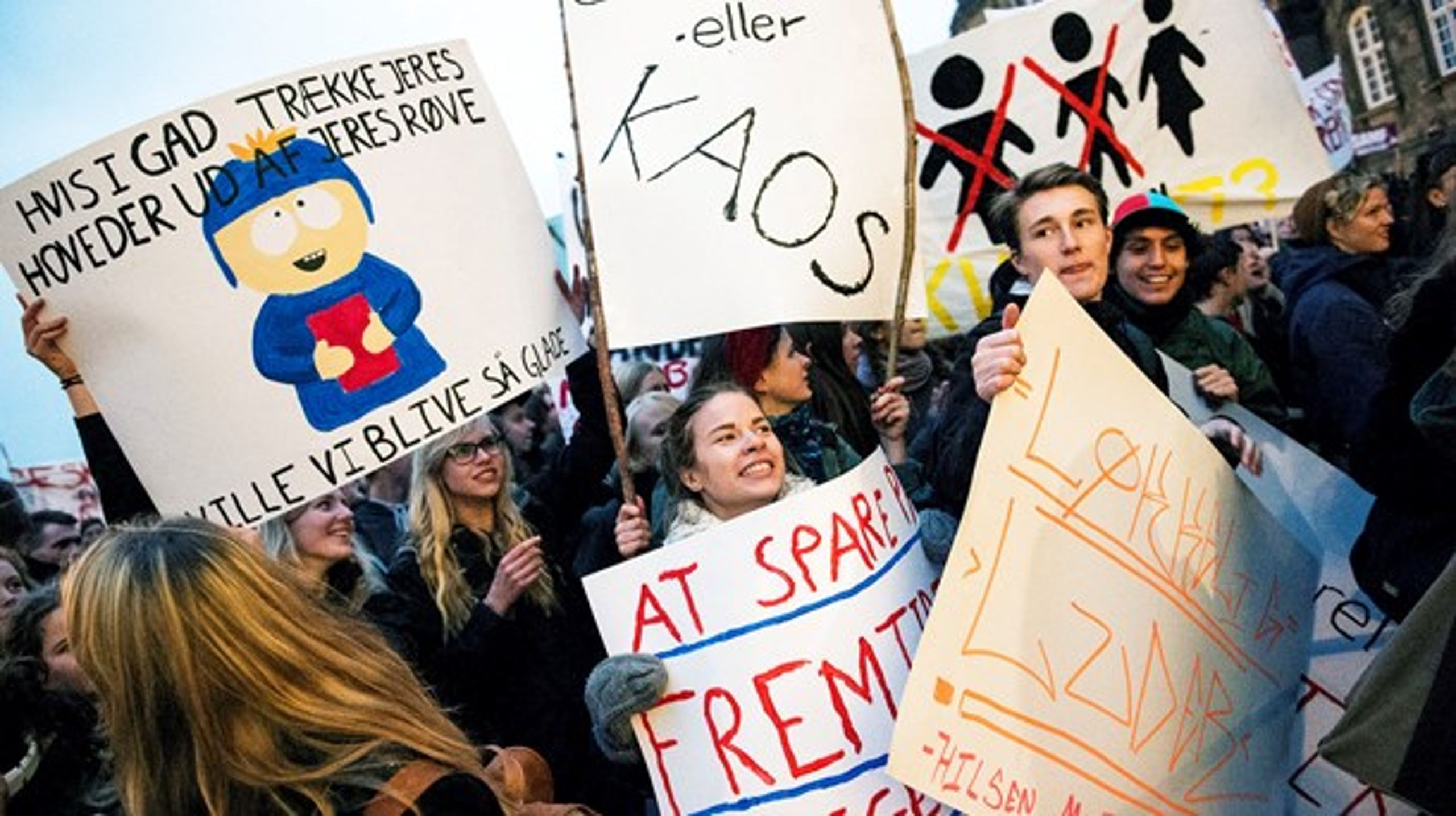 Studerende demonstrerer imod regeringens nedskæringer på uddannelse torsdag d. 29 oktober 2015 i København.&nbsp;(Arkivfoto)