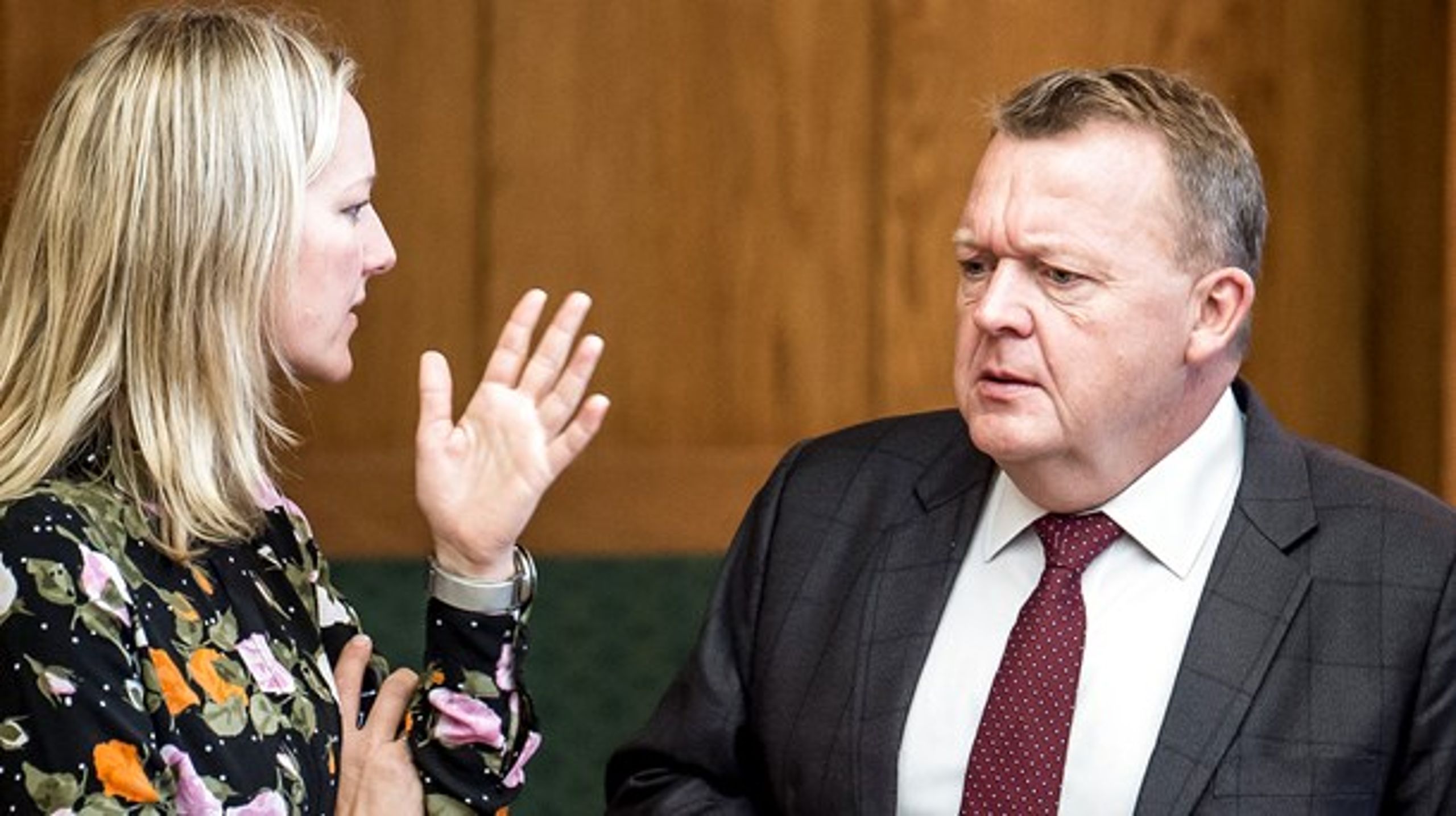 Ida Auken (R) og Lars Løkke Rasmussen (V) under Folketingets åbningsdebat 4. oktober.