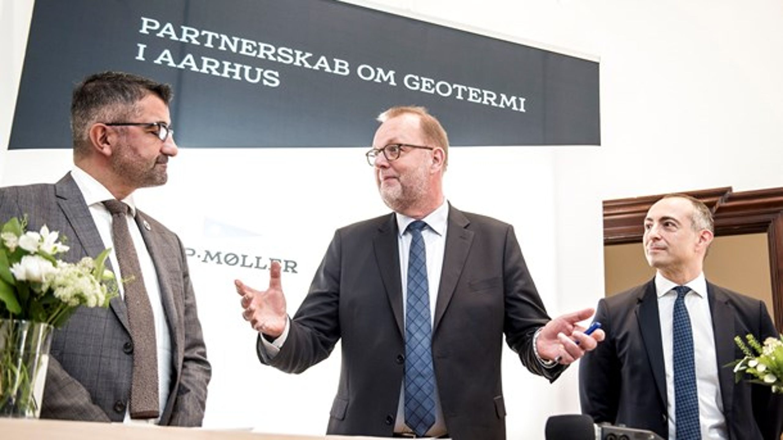 Energiminister Lars Chr. Lilleholt (V) har udpeget medlemmer til ekspertråd om geotermi. Her er han ved et pressemøde fra oktober 2018, hvor Aarhus Kommune og A.P. Møller Holding indgik en aftale om geotermi.