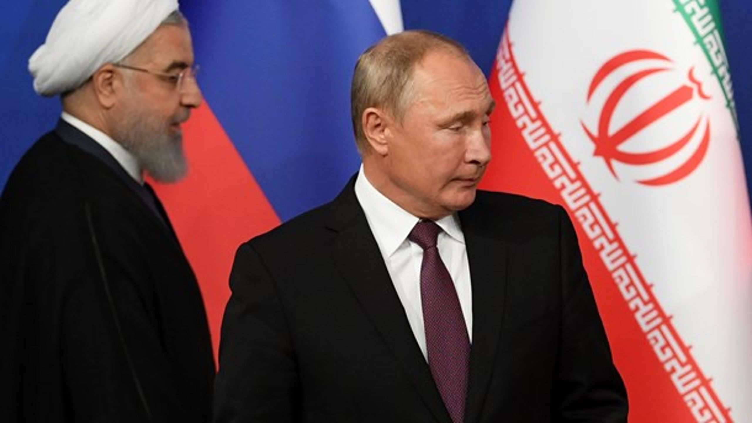 Irans præsident, Hassan Rouhani, og Ruslands præsident, Vladimir Putin, til et topmøde i Teheran i september 2018.