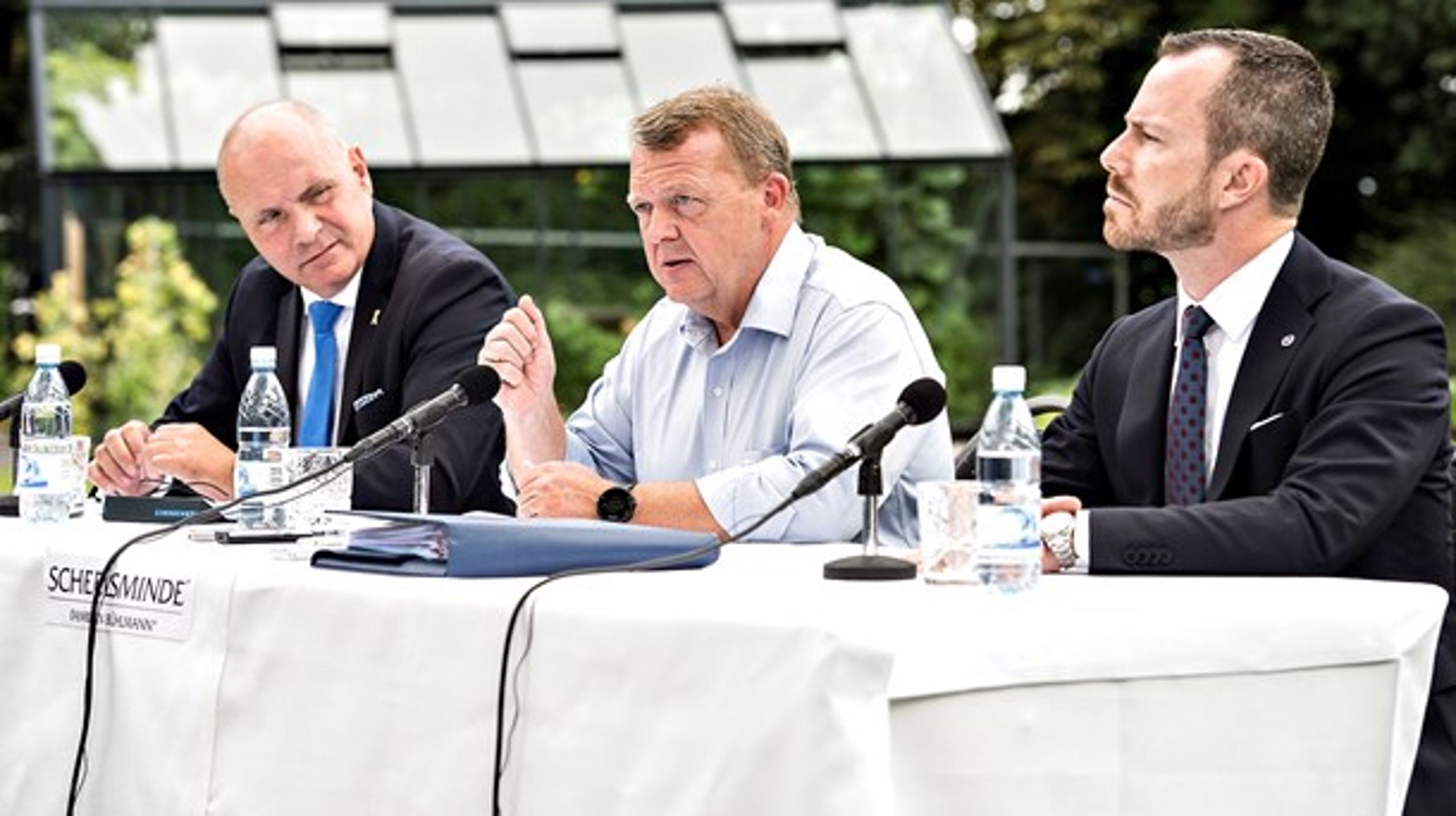 Søren Gade, Lars Løkke Rasmussen og Jakob Ellemann-Jensen er nogle af hovedpersonerne i de interne stridigheder i Venstre. Arkivfoto fra 2017.