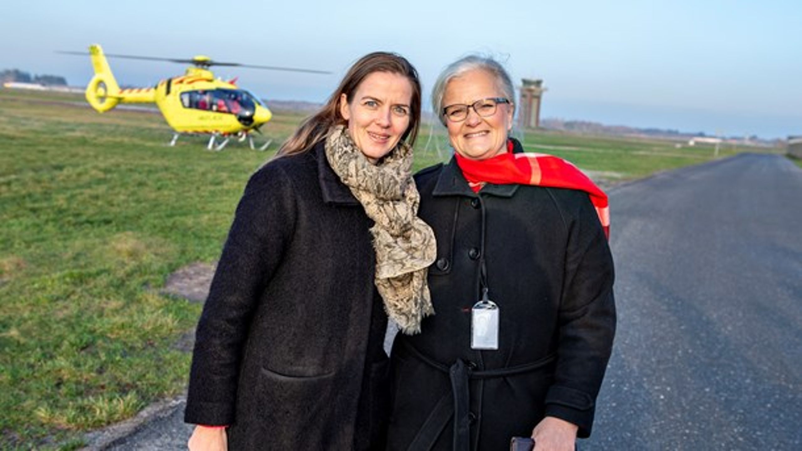 Ellen Trane Nørby (V) og Liselott Blixt (DF) har haft et godt samarbejde, mener Blixt. Her er de til præsentation af ny akutlægehelikopter i Aalborg Lufthavn.
