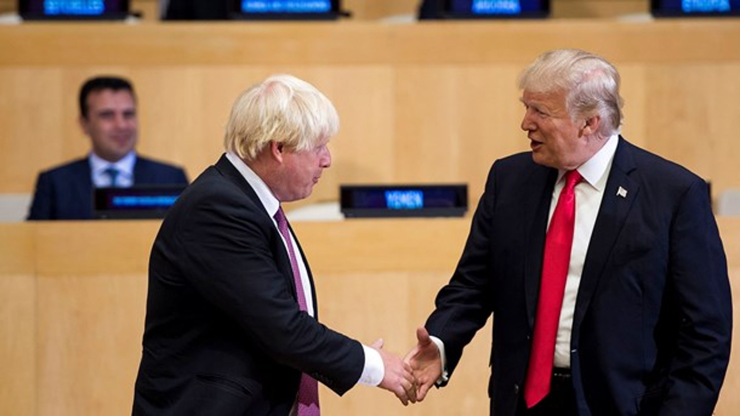 Den britiske premierminister, Boris Johnson, og den amerikanske præsident, Donald Trump, kan give Mogens Jensen udfordringer som følge af Brexit og handelskrig. ARKIV