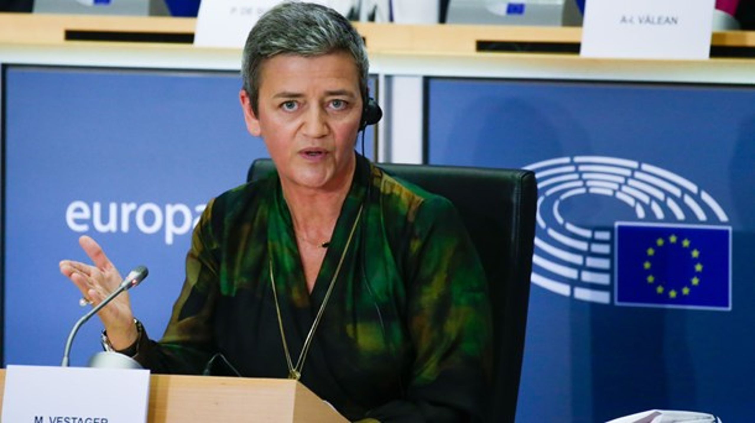 Margrethe Vestager ved sin høring i Europa-Parlamentet 8. oktober.