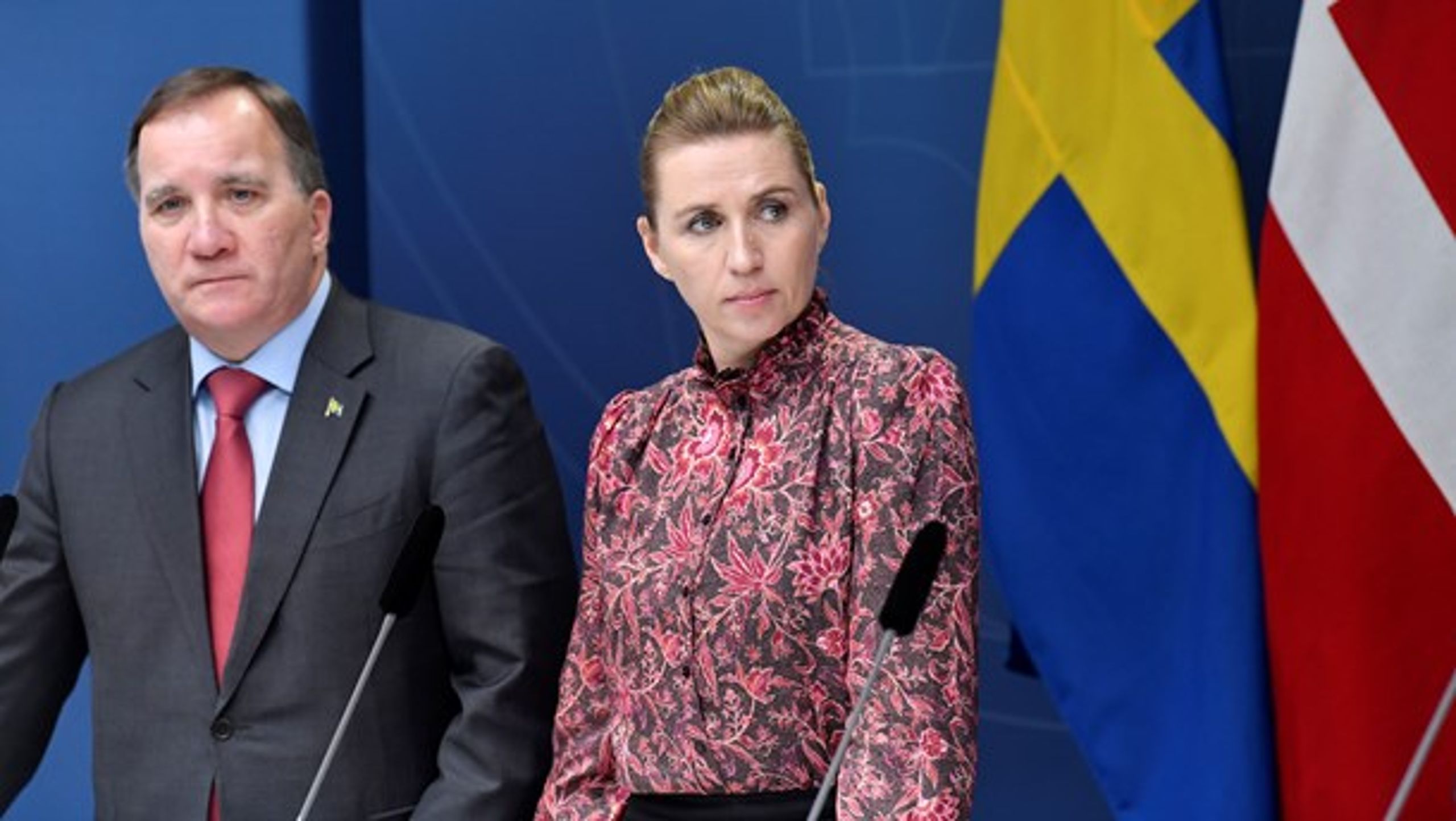 Sveriges
statsminister, Stefan Löfven, sammen med&nbsp;Danmark statsminister, Mette Fredriksen.