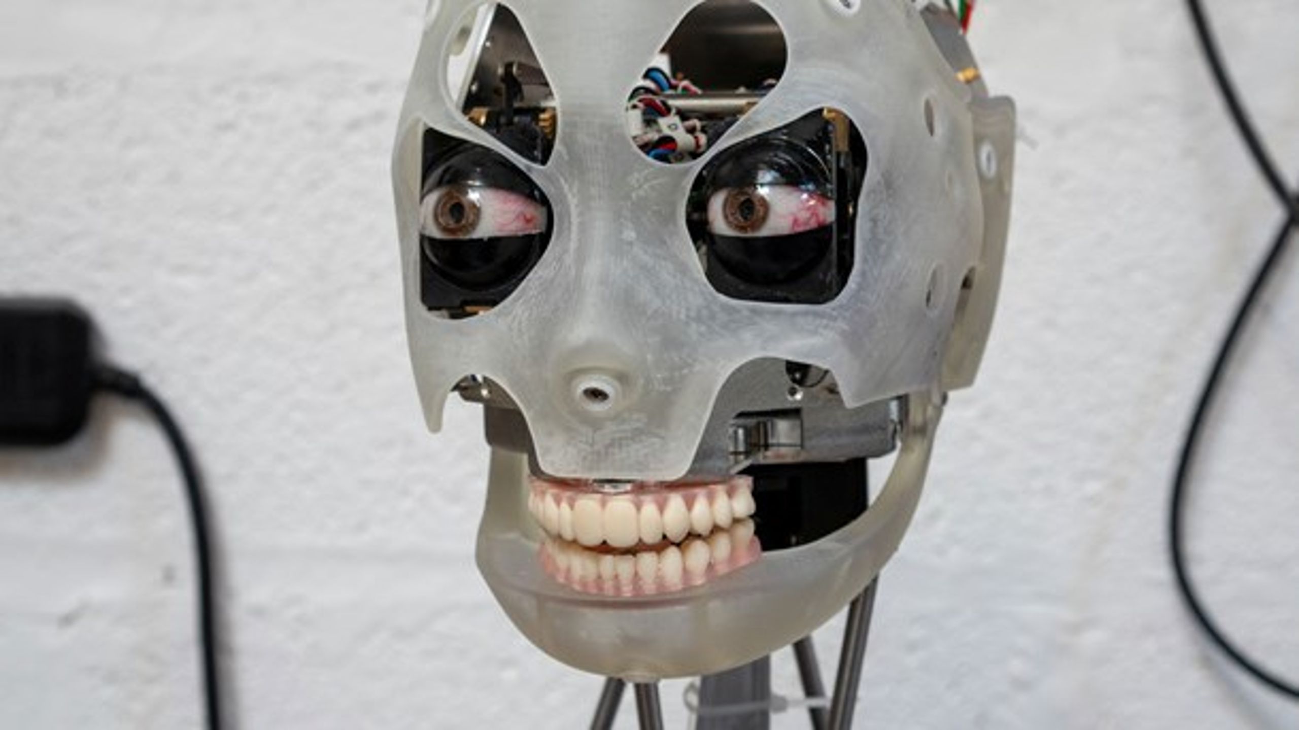 Hovedet af Ai-Da, en robot, der kan
tegne mennesker ved at bruge sine bioniske øjne. 