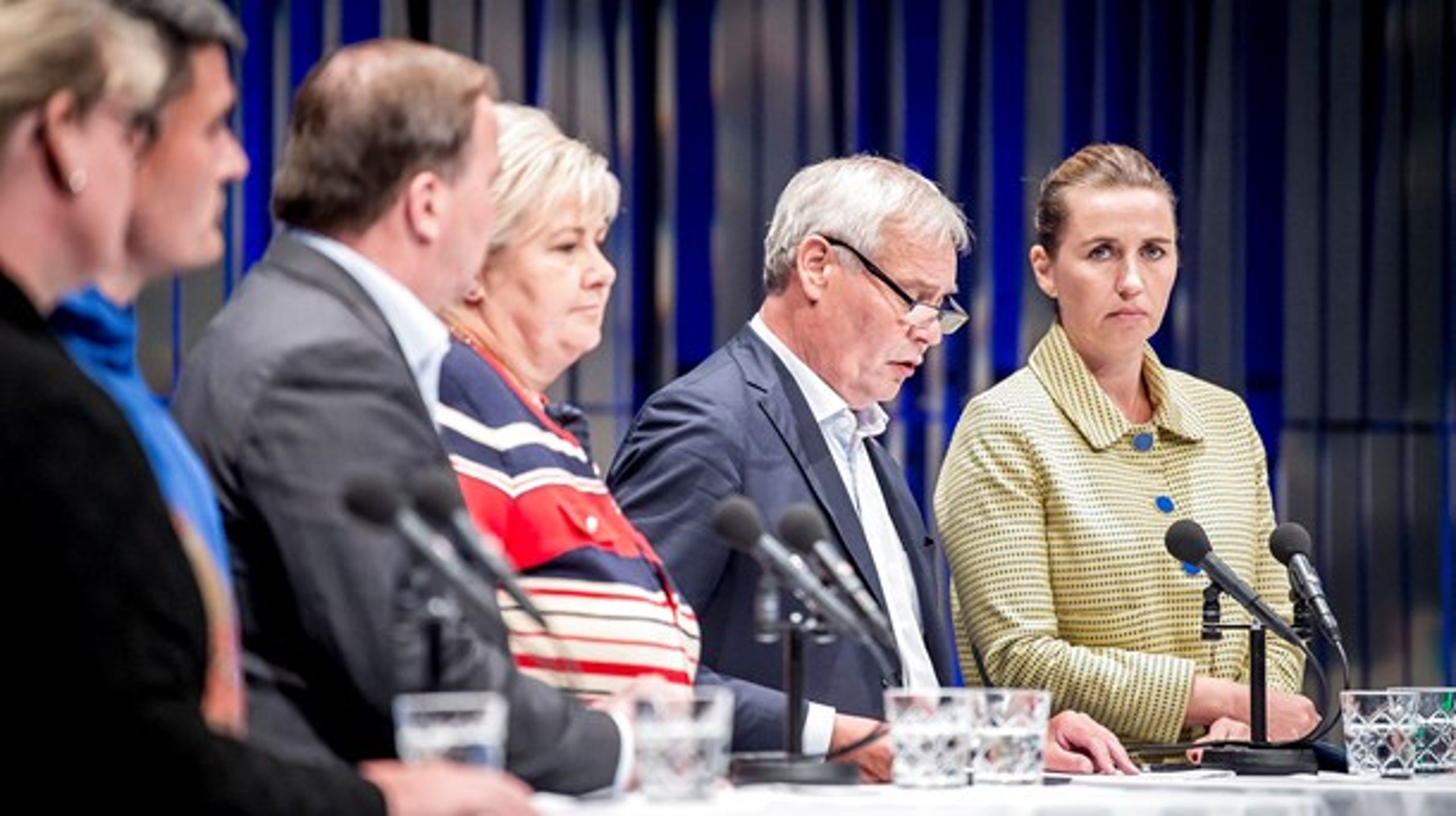 Danmark tilbageholder bidrag til Nordisk Ministerråd, indtil der er sikkerhed for, at der ikke kan foregå svindel med midlerne. Her er Mette Frederiksen (S) til møde med de andre (daværende) nordiske statsministre i Reykjavik i august 2019.