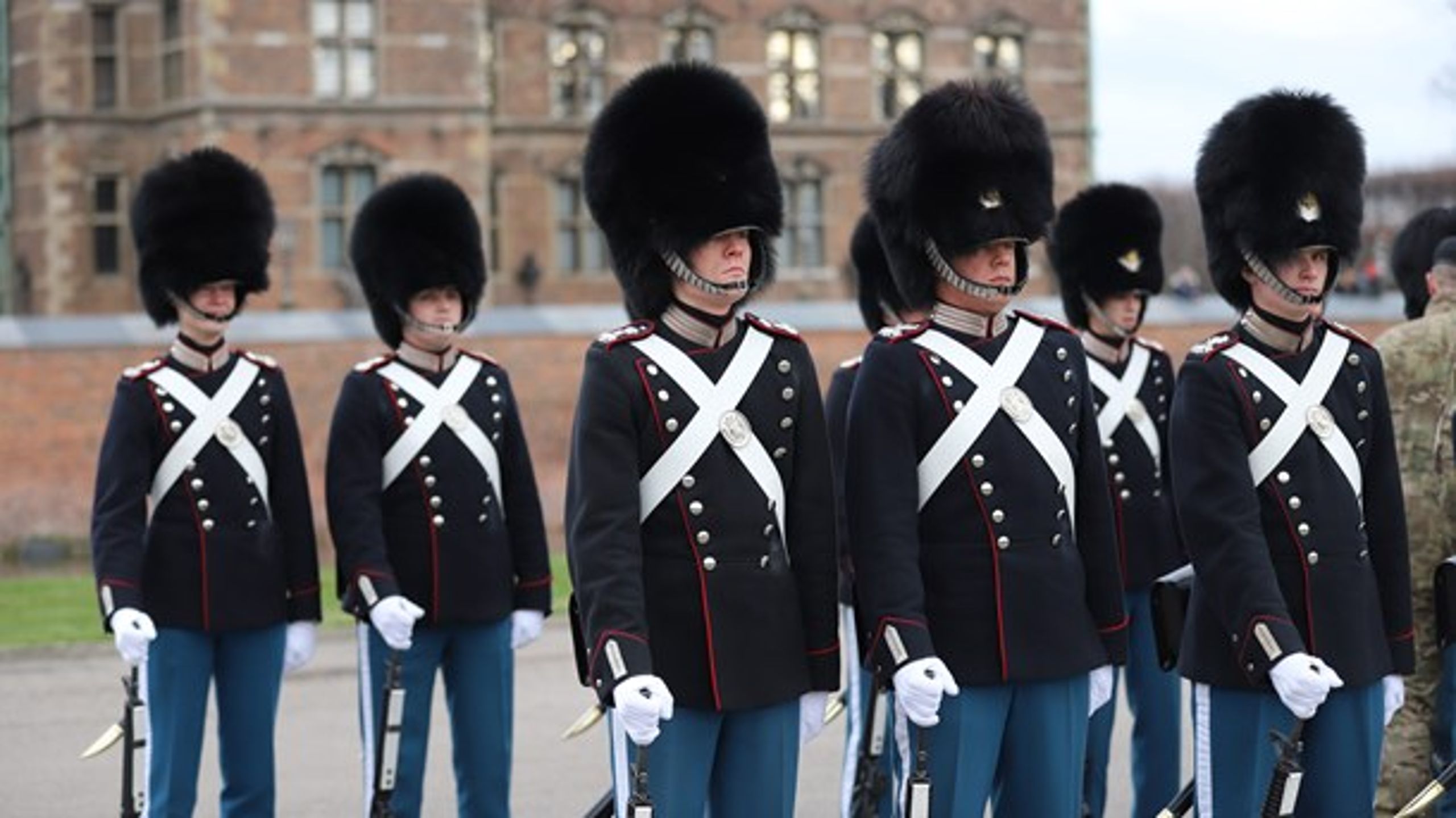 Værnepligtige gardere fra indkaldelseshold April 2018 ved Dronningeparade ved Livgardens Kaserne i København november 2018.