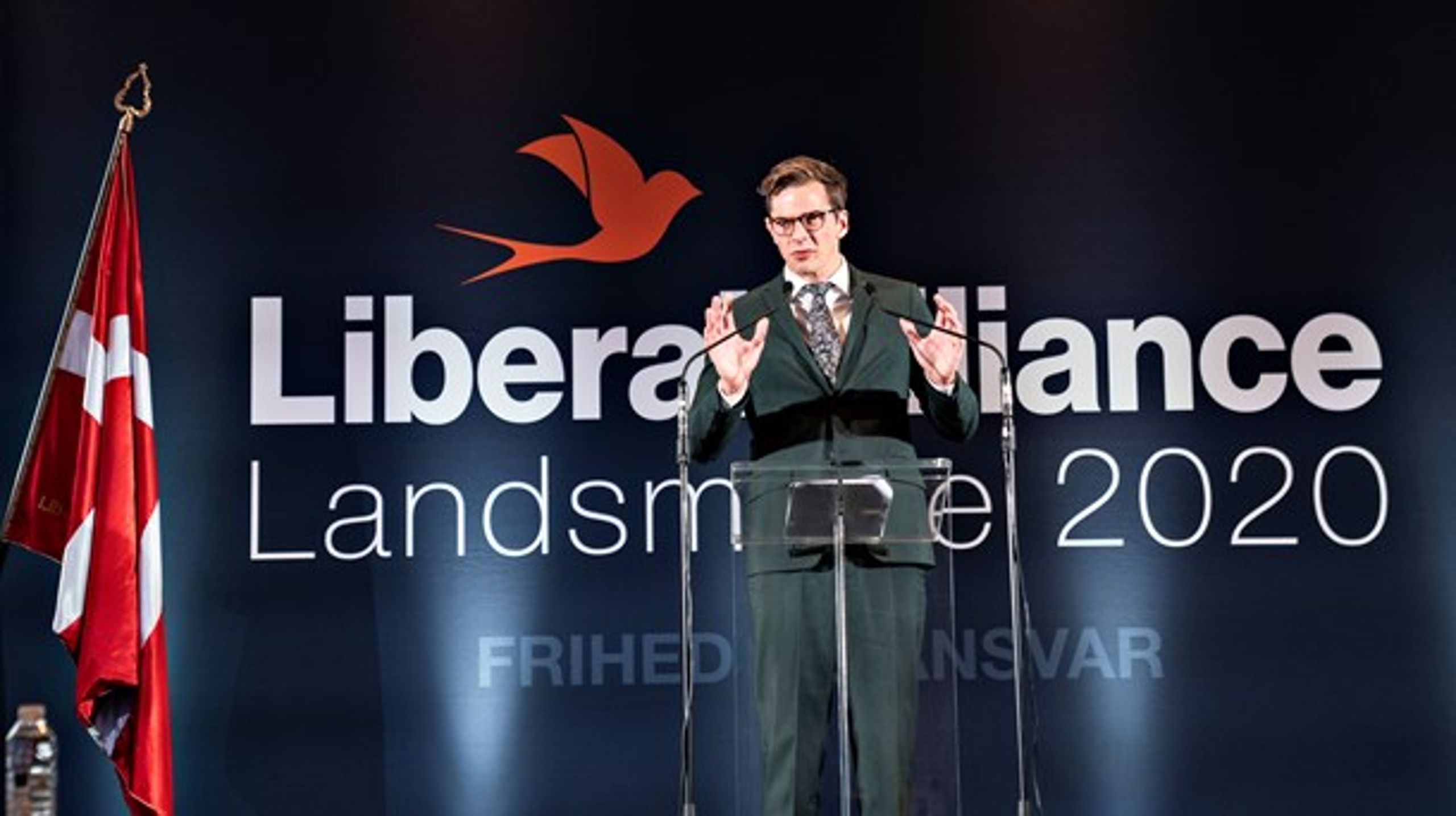 Alex Vanopslagh holdte sin tale på Liberal Alliances landsmøde i Aarhus.