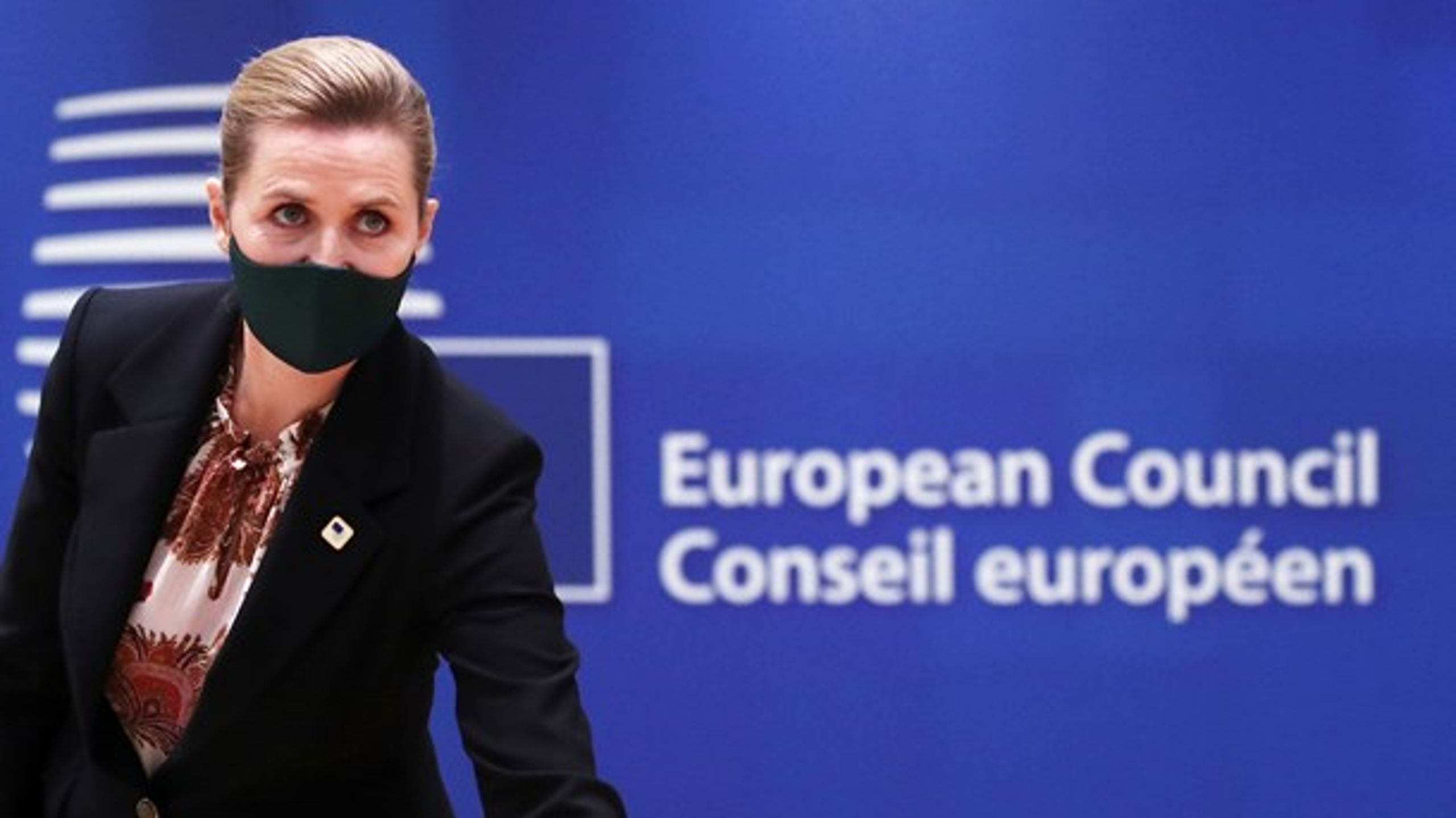 Mette Frederiksen ved EU-topmødet i oktober. Til december ventes hun og resten af stats- og regeringscheferne at blive enige om, hvad de mener EU's klimamål i 2030 skal være.