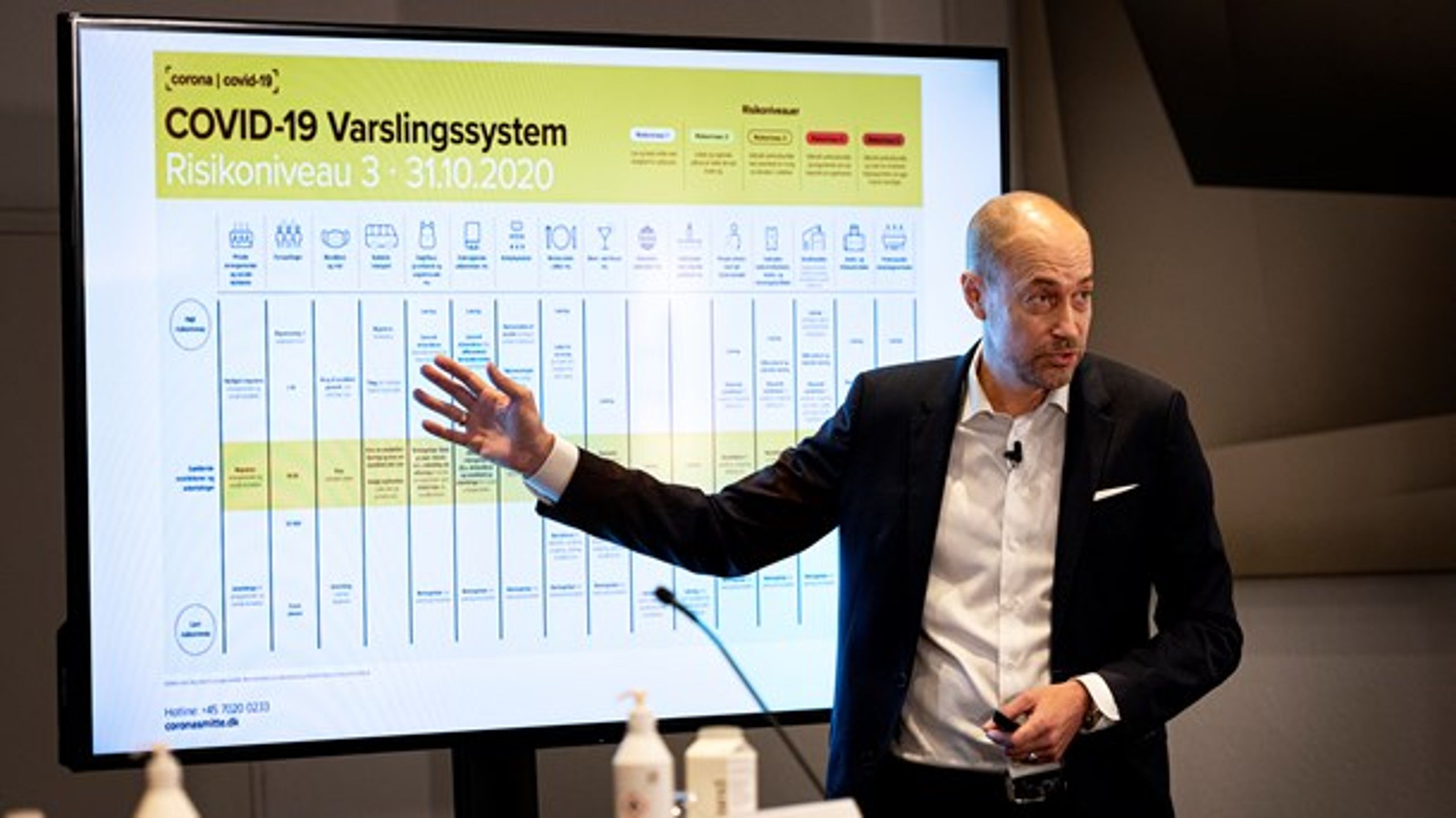 Sundhedsminister Magnus Heunicke (S) præsenterede et varslingssystem for coronaepidemien.