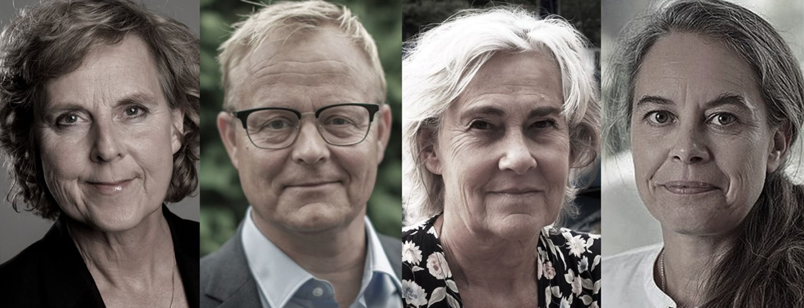 De fire nye kommentarskribenter, der hver uge vil skrive om energi- og klimapolitik er fra venstre: Connie Hedegaard, Sebastian Mernild, Anne Grete Holmsgaard og Anne Højer Simonsen.