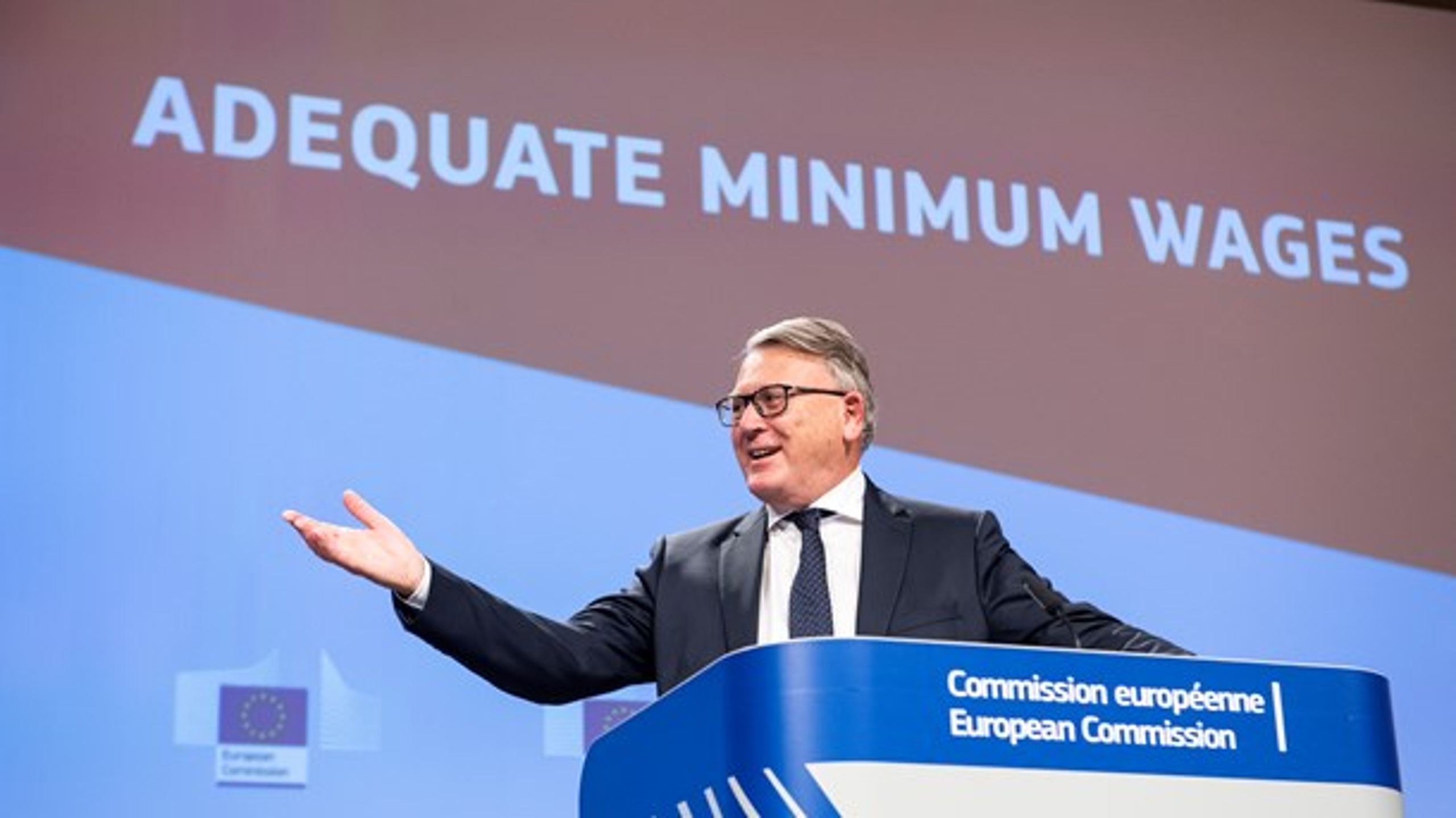 EU's kommissær for beskæftigelse og sociale rettigheder, Nicolas Schmit, præsenterede i oktober EU-Kommissionens forslag til en europæisk mindsteløn.&nbsp;