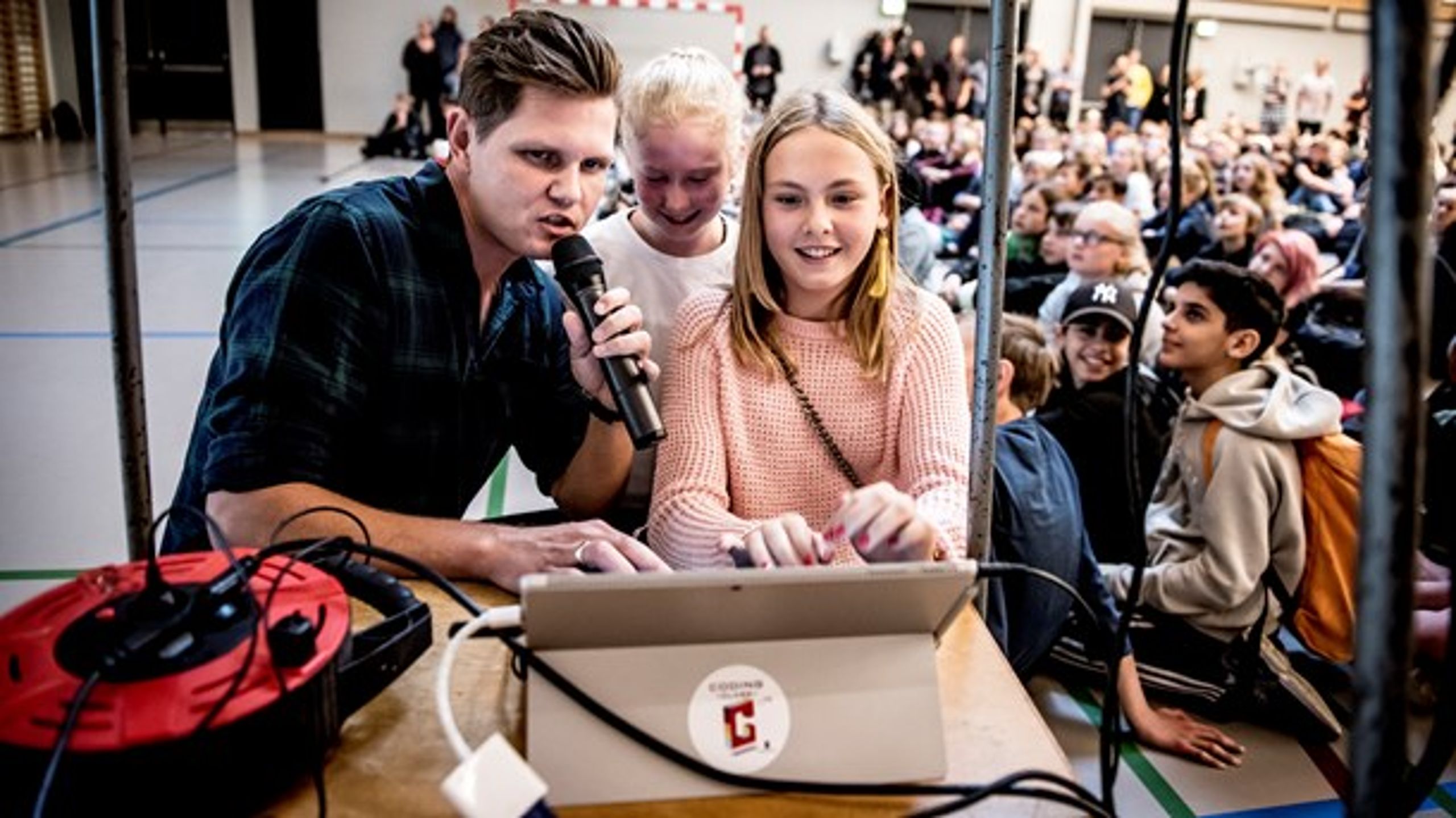 Skoleelever til et arrangement om kodning på Islands Brygge i&nbsp;2017.