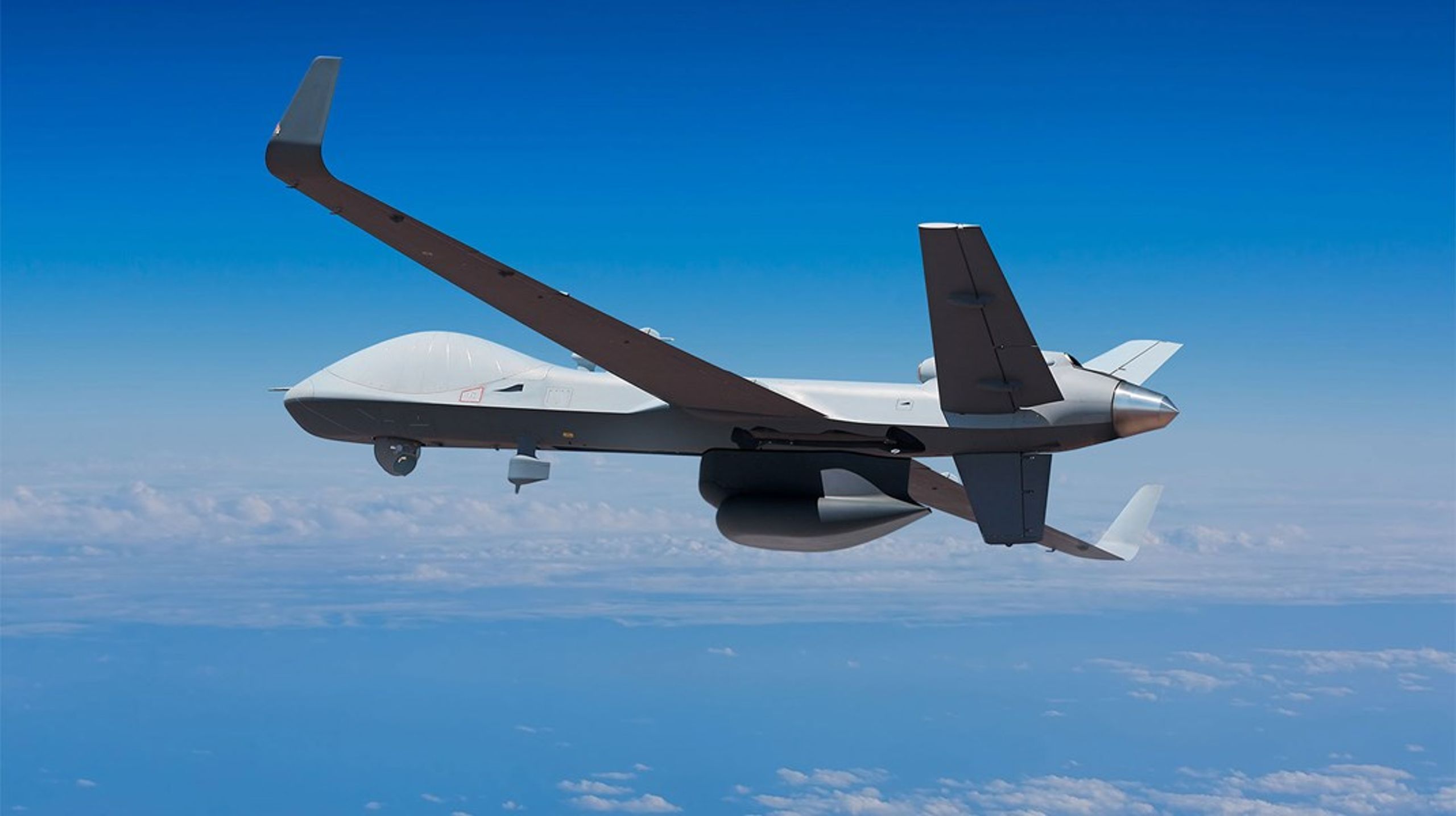 MQ-9B SeaGuardian fra amerikanske General Atomics kunne være en af de droner, som Danmark ender med at vælge.&nbsp;